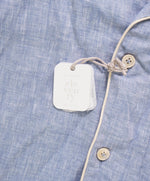 $495 ELEVENTY - Light Blue Tipped PURE LINEN Camp Collar Button Shirt - M