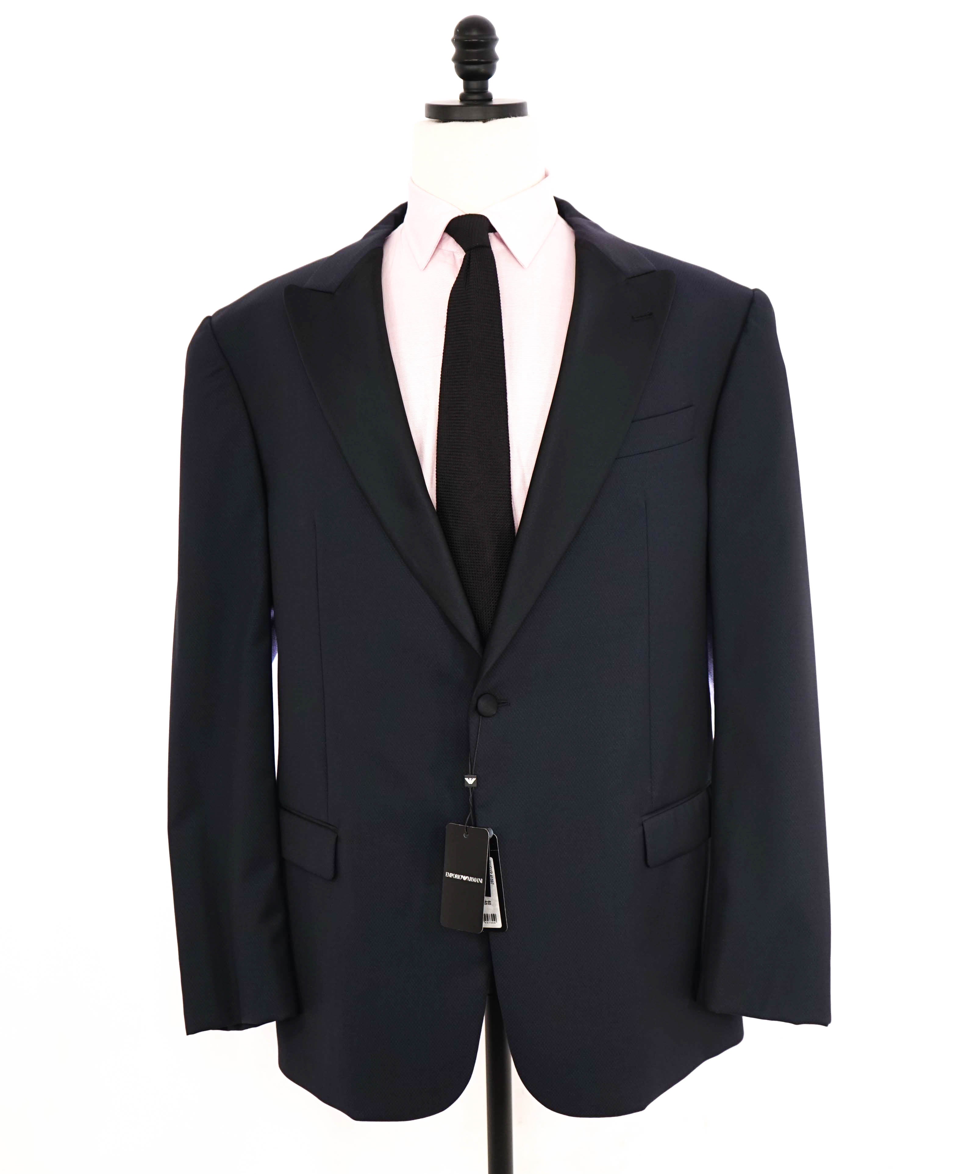 $2,195 EMPORIO ARMANI - “G LINE” NAVY Textured Peak Lapel 130's Tuxedo Suit - 50L US