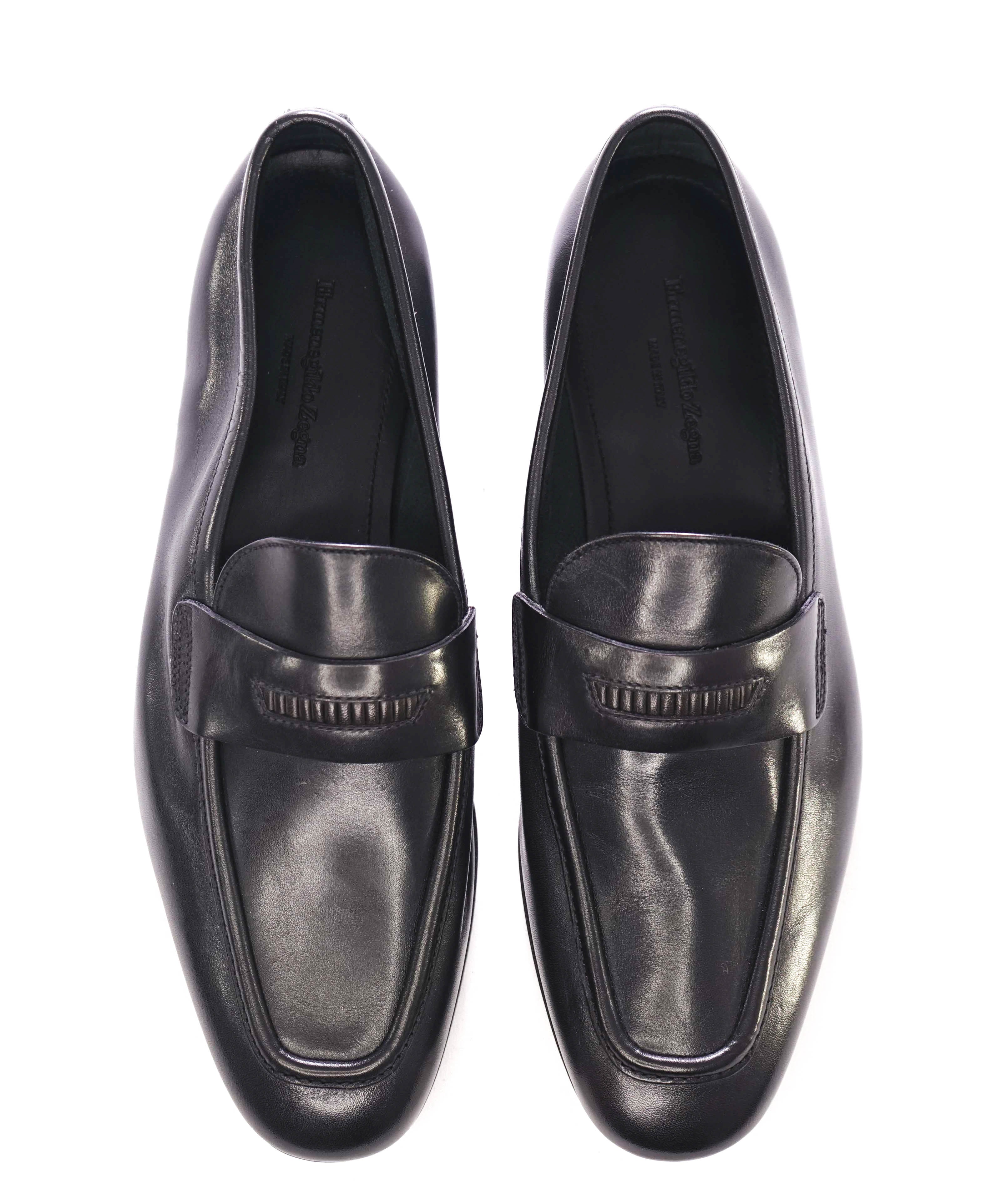 $960 ERMENEGILDO ZEGNA - Black Mock Penny Venetian Loafers - 8 US 7EU