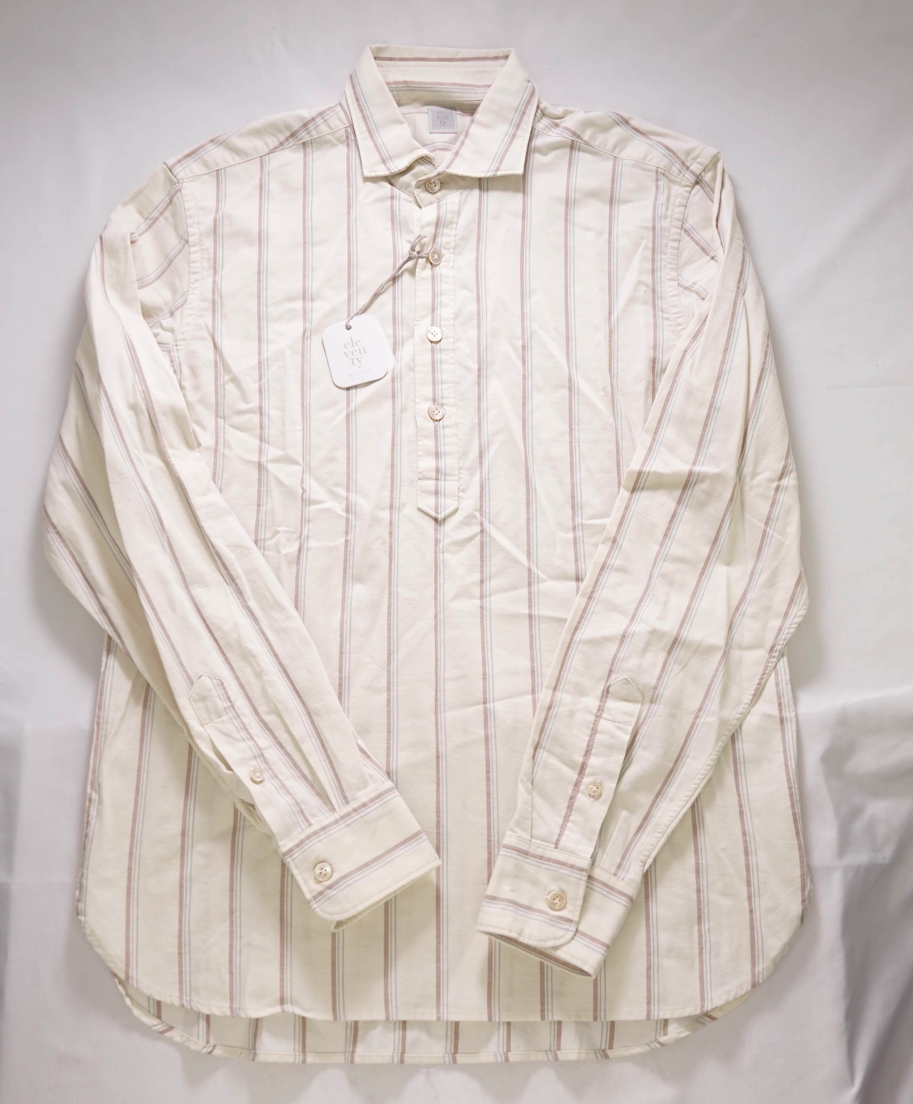 $495 ELEVENTY - Ivory Stripe *POPOVER* Button Dress Shirt - M