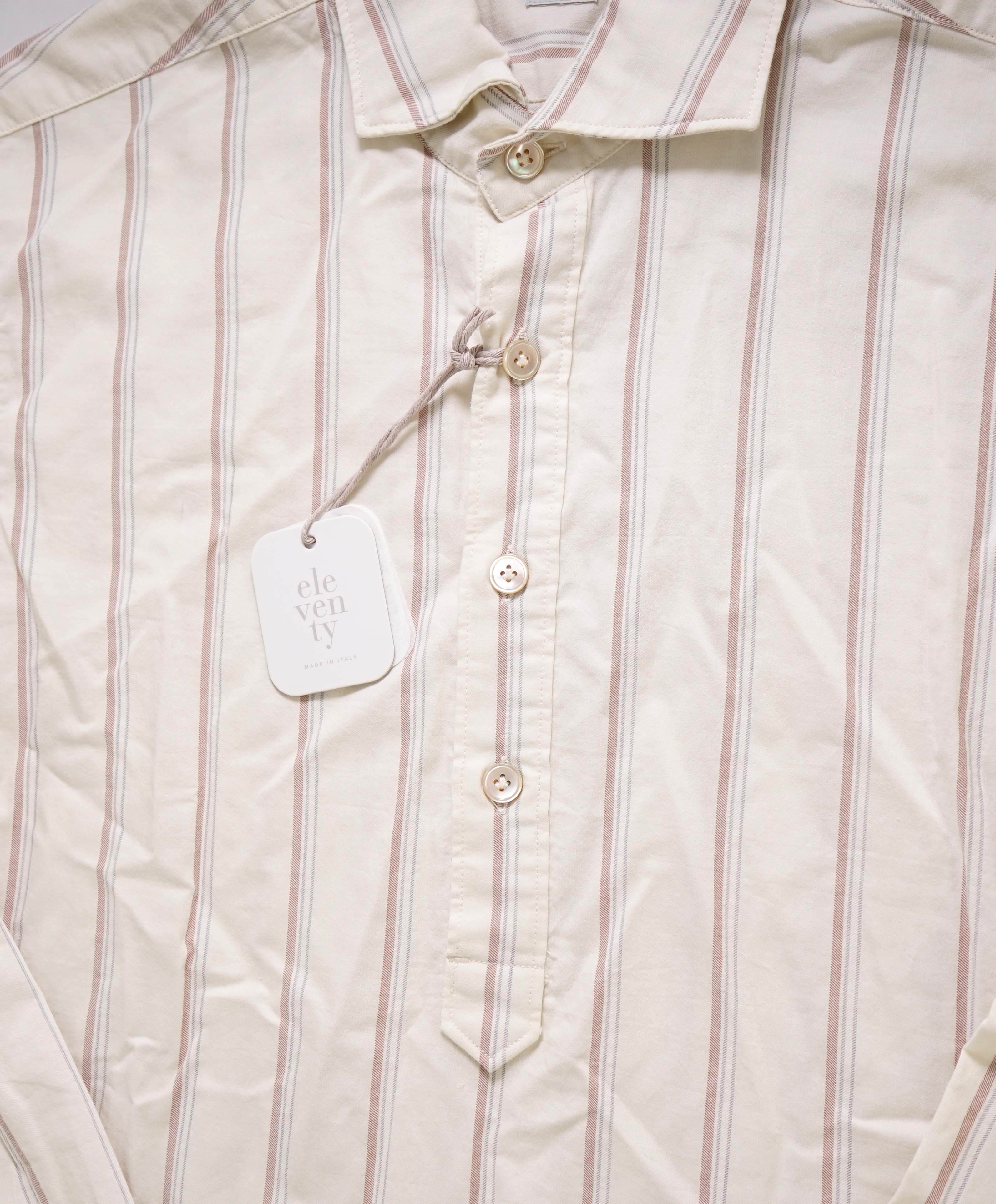 $495 ELEVENTY - Ivory Stripe *POPOVER* Button Dress Shirt - M