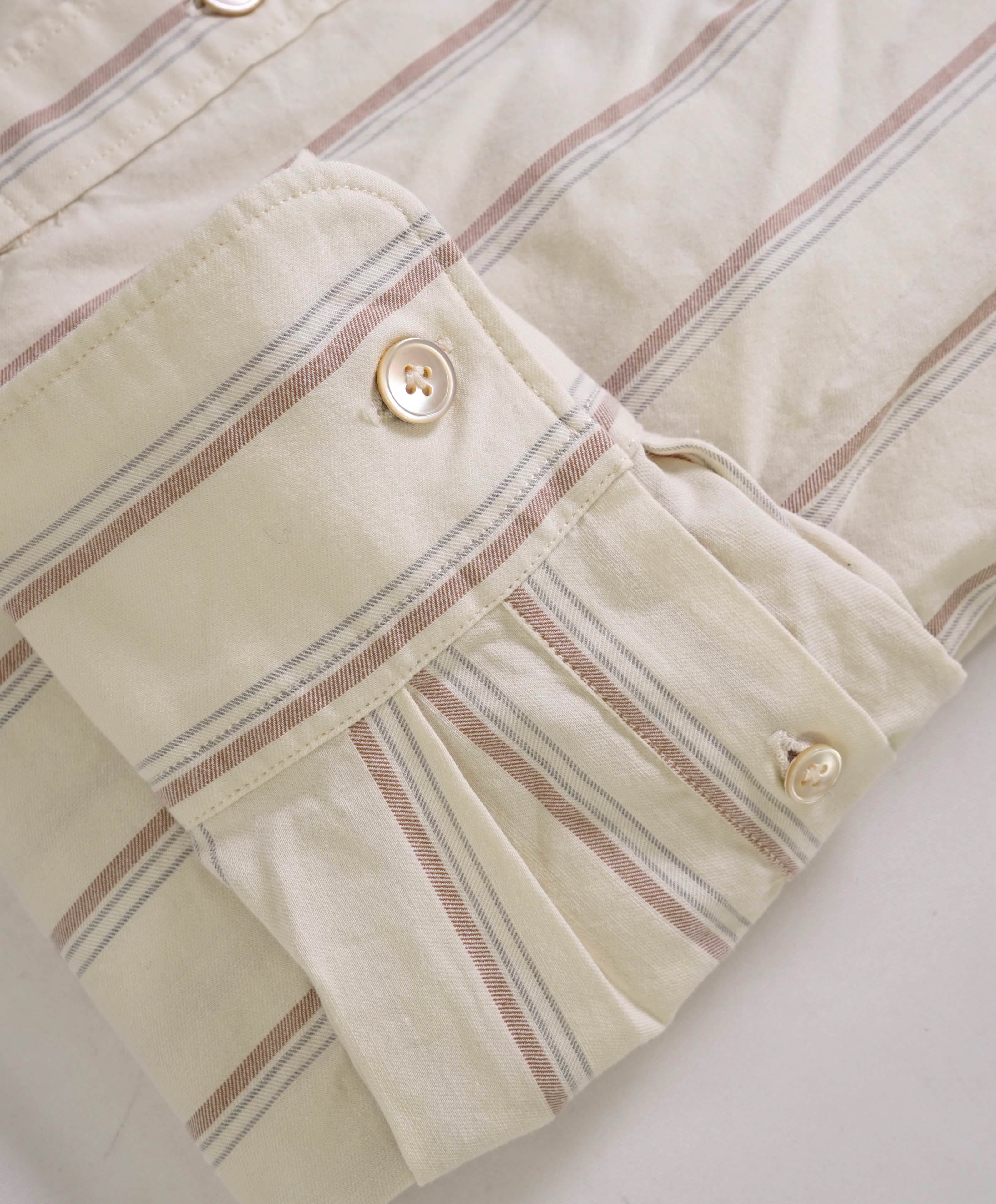 $495 ELEVENTY - Ivory Stripe *POPOVER* Button Dress Shirt - M