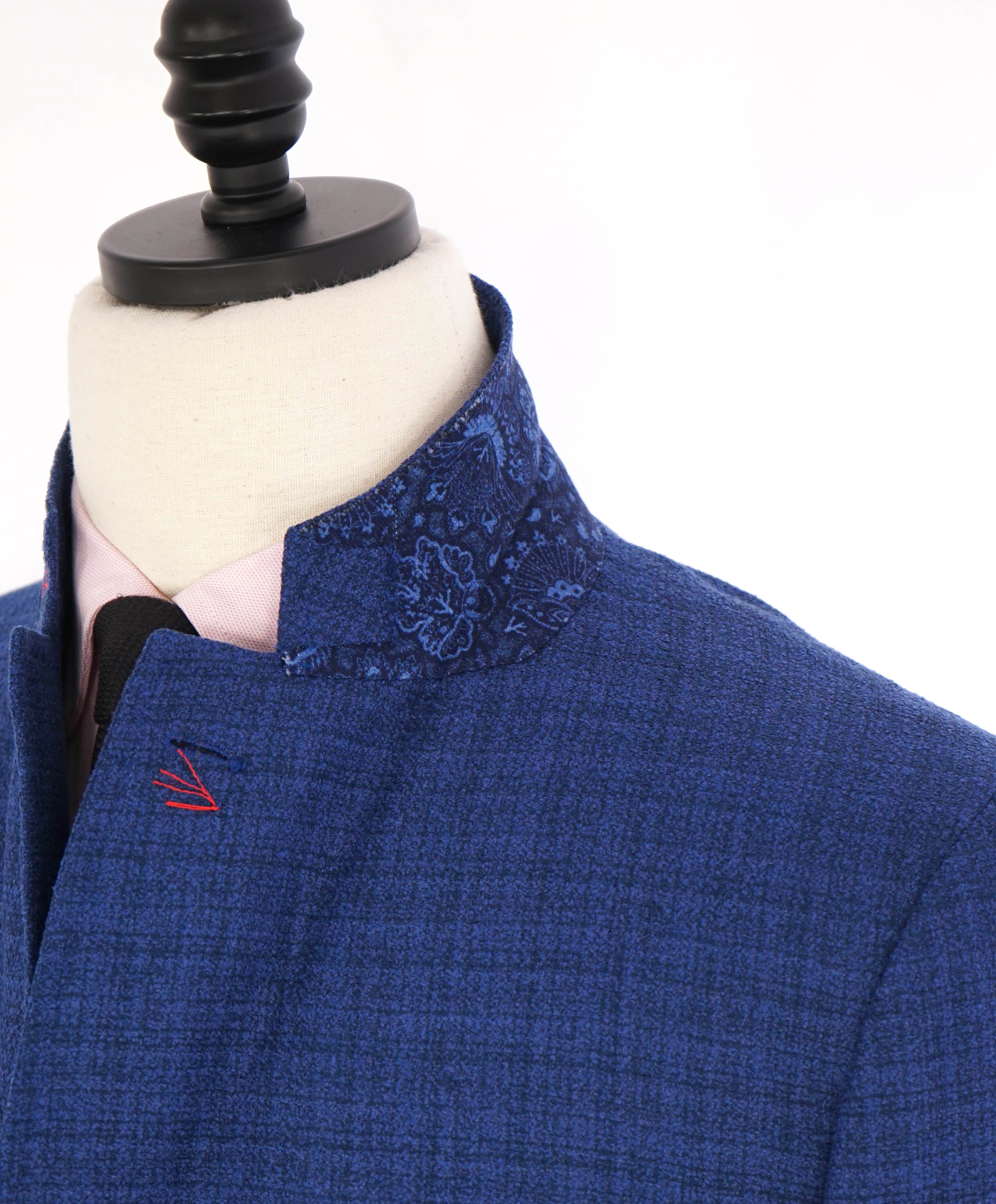 $2,995 ISAIA - Blue Patch Pocket BOUCLE MOP Button Blazer - 46R