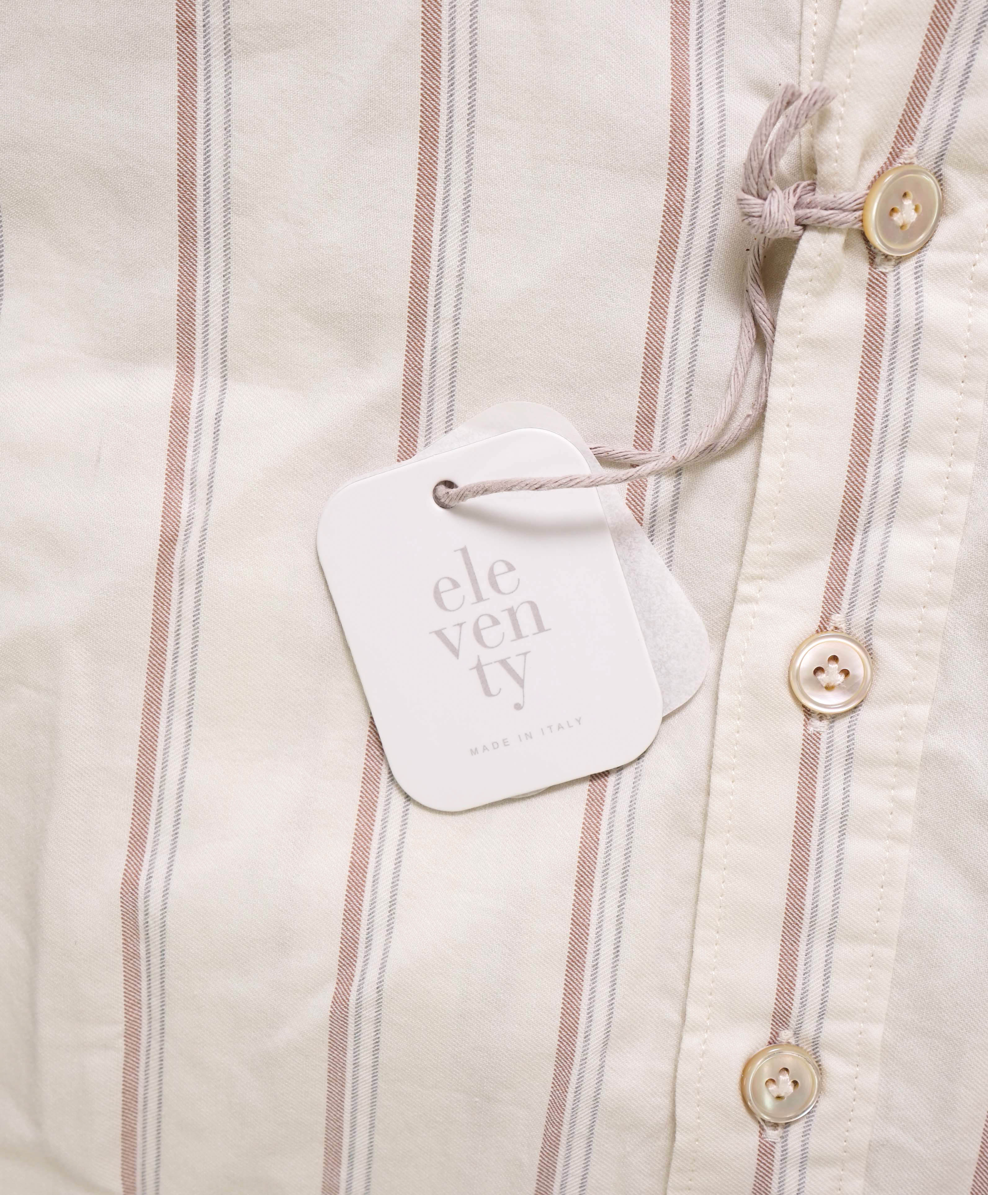 $495 ELEVENTY - Ivory Stripe *POPOVER* Button Dress Shirt - M