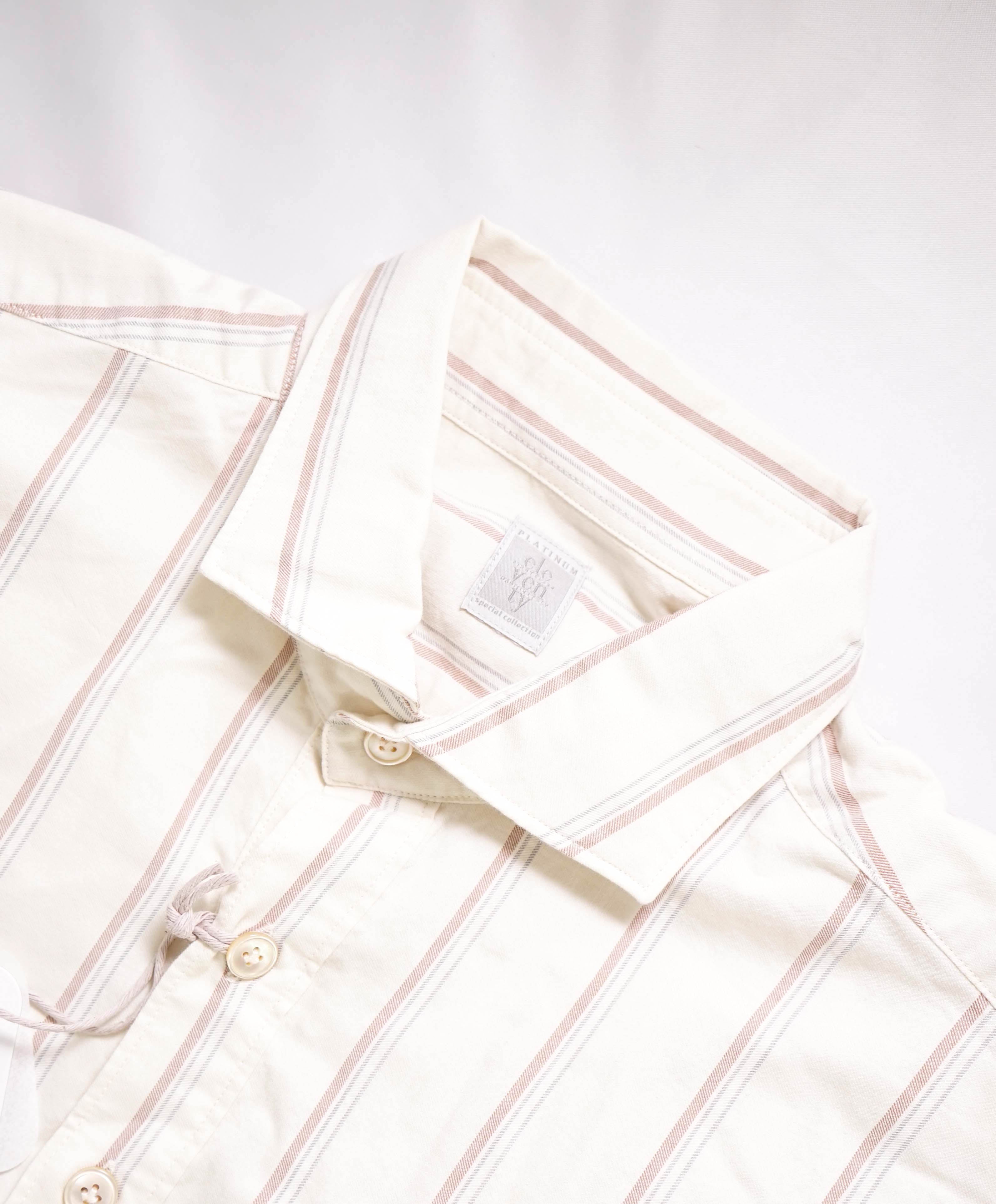 $495 ELEVENTY - Ivory Stripe *POPOVER* Button Dress Shirt - M