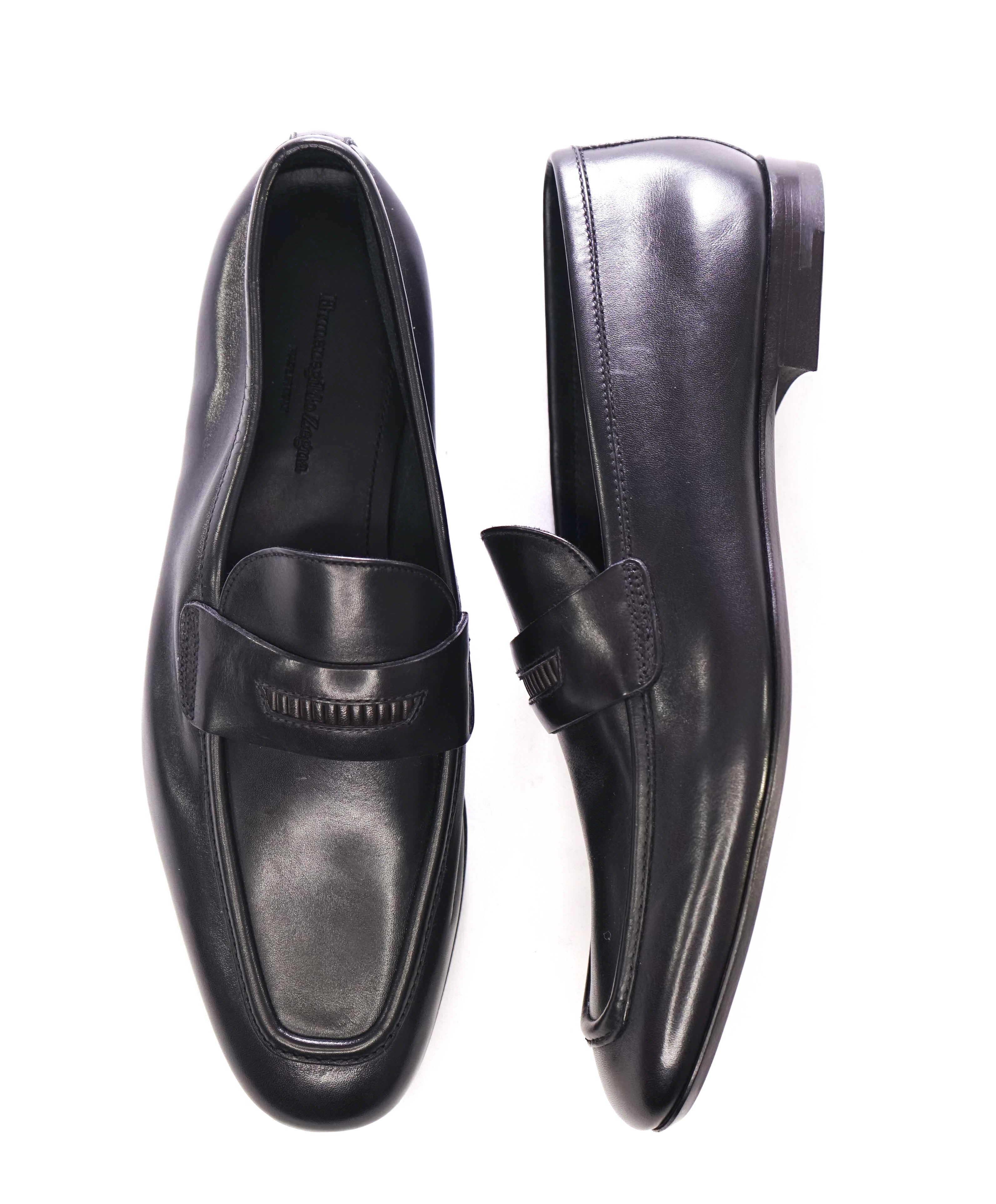 $960 ERMENEGILDO ZEGNA - Black Mock Penny Venetian Loafers - 8 US 7EU