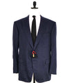 $5,900 ZILLI - CASHMERE/SILK Leather Detail Navy/Purple Blazer - 54R (64EU)