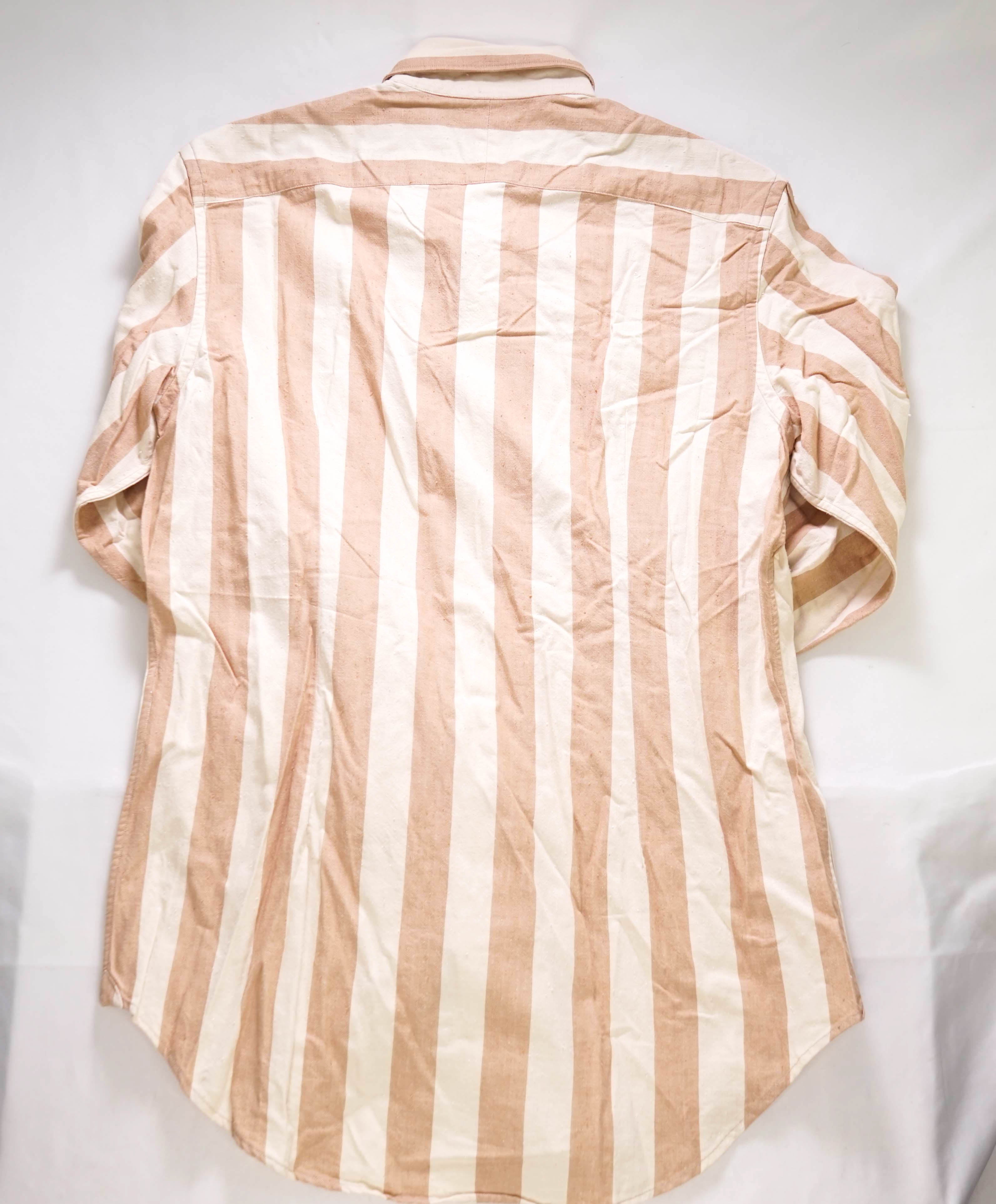 $495 ELEVENTY - Camel/Ivory Cotton Broad Stripe Button Front Shirt - M