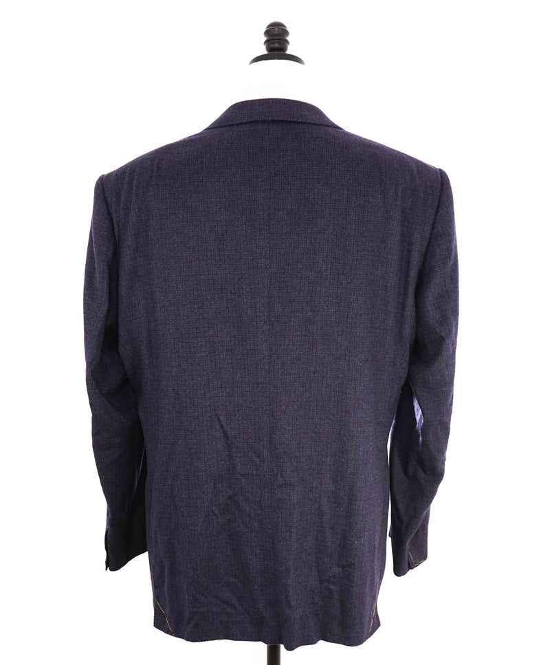 $5,900 ZILLI - CASHMERE/SILK Leather Detail Navy/Purple Blazer - 54R (64EU)