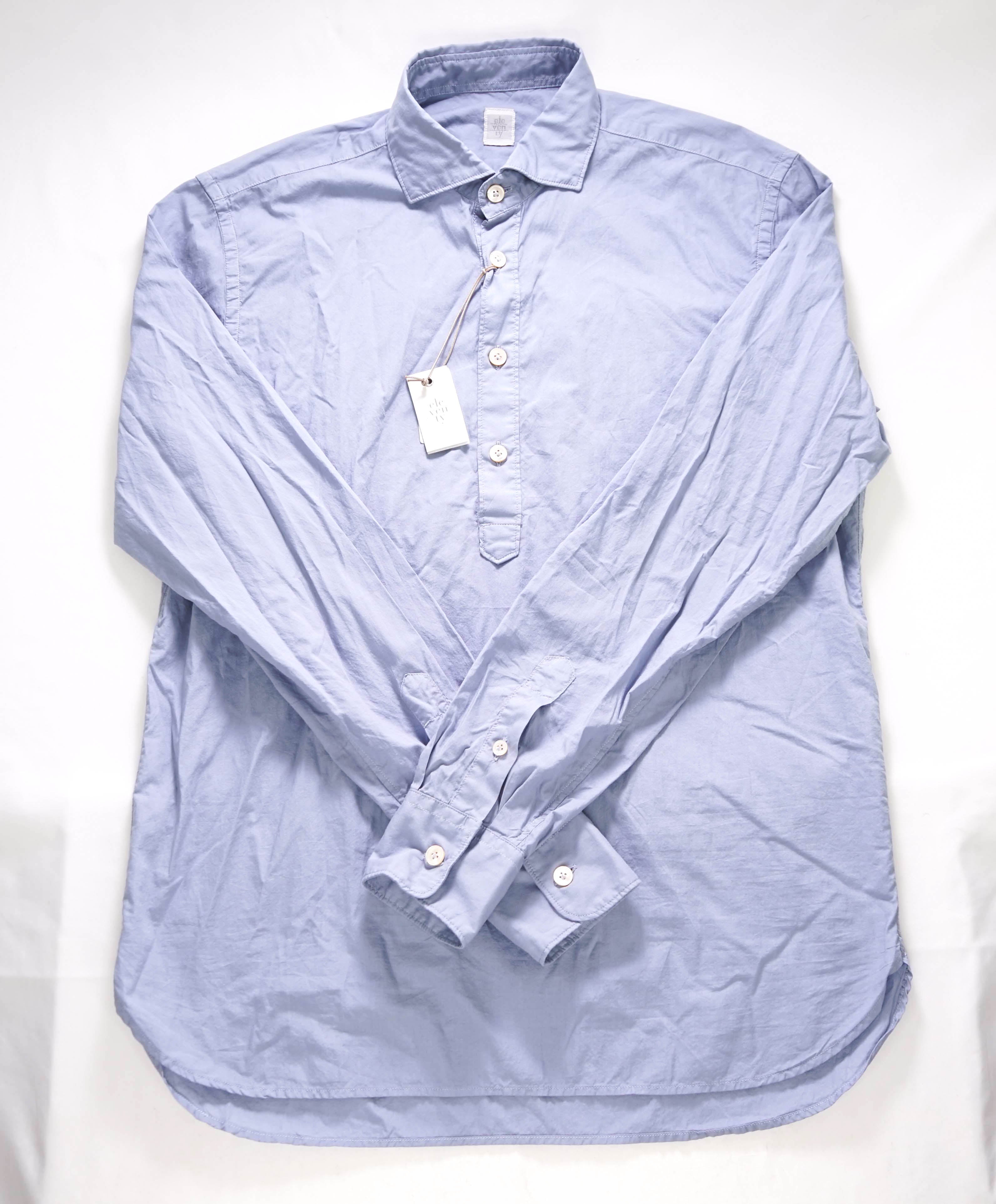 $295 ELEVENTY -Pastel Blue *POPOVER* Button Dress Shirt - M (40)