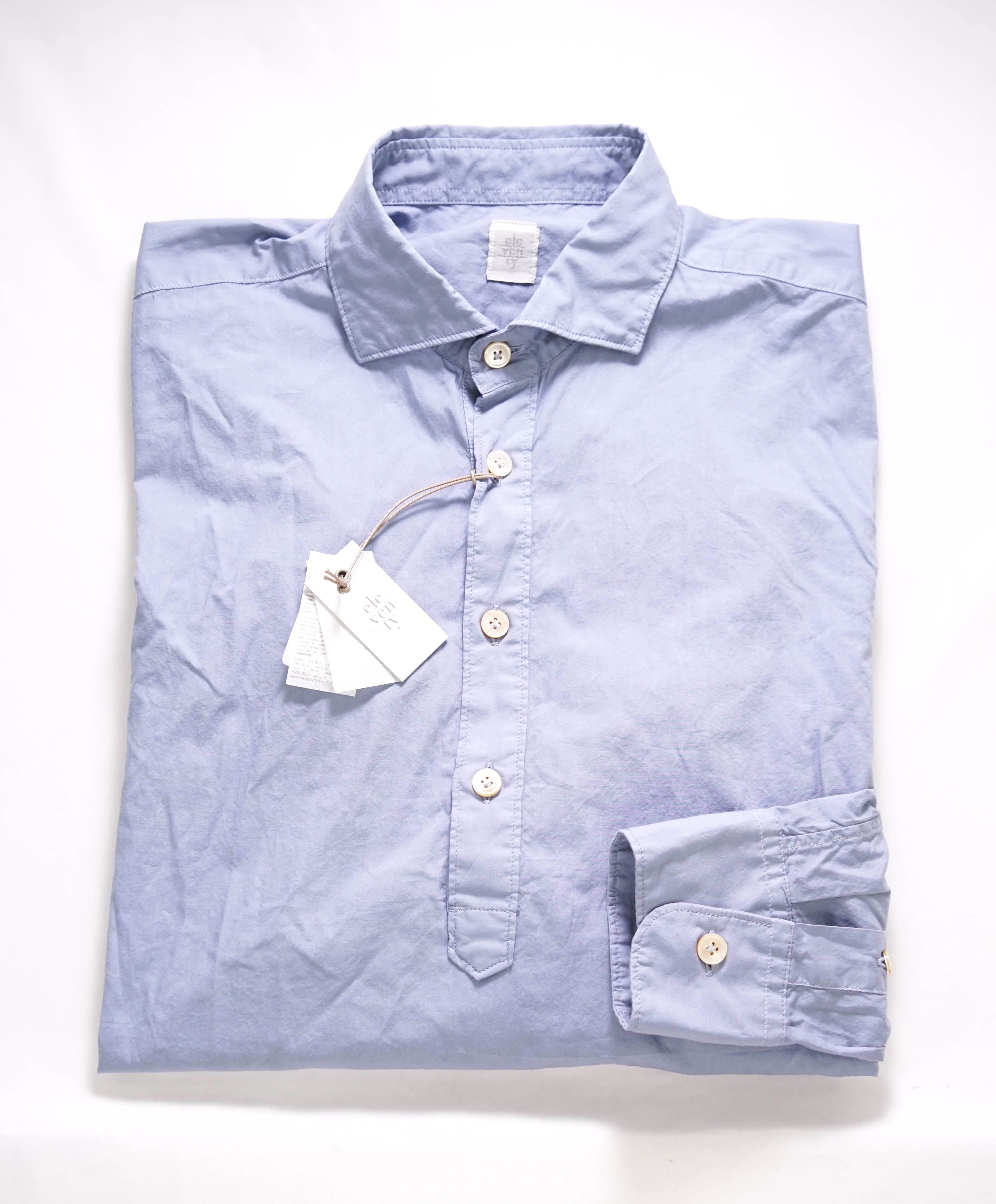 $295 ELEVENTY -Pastel Blue *POPOVER* Button Dress Shirt - M (40)