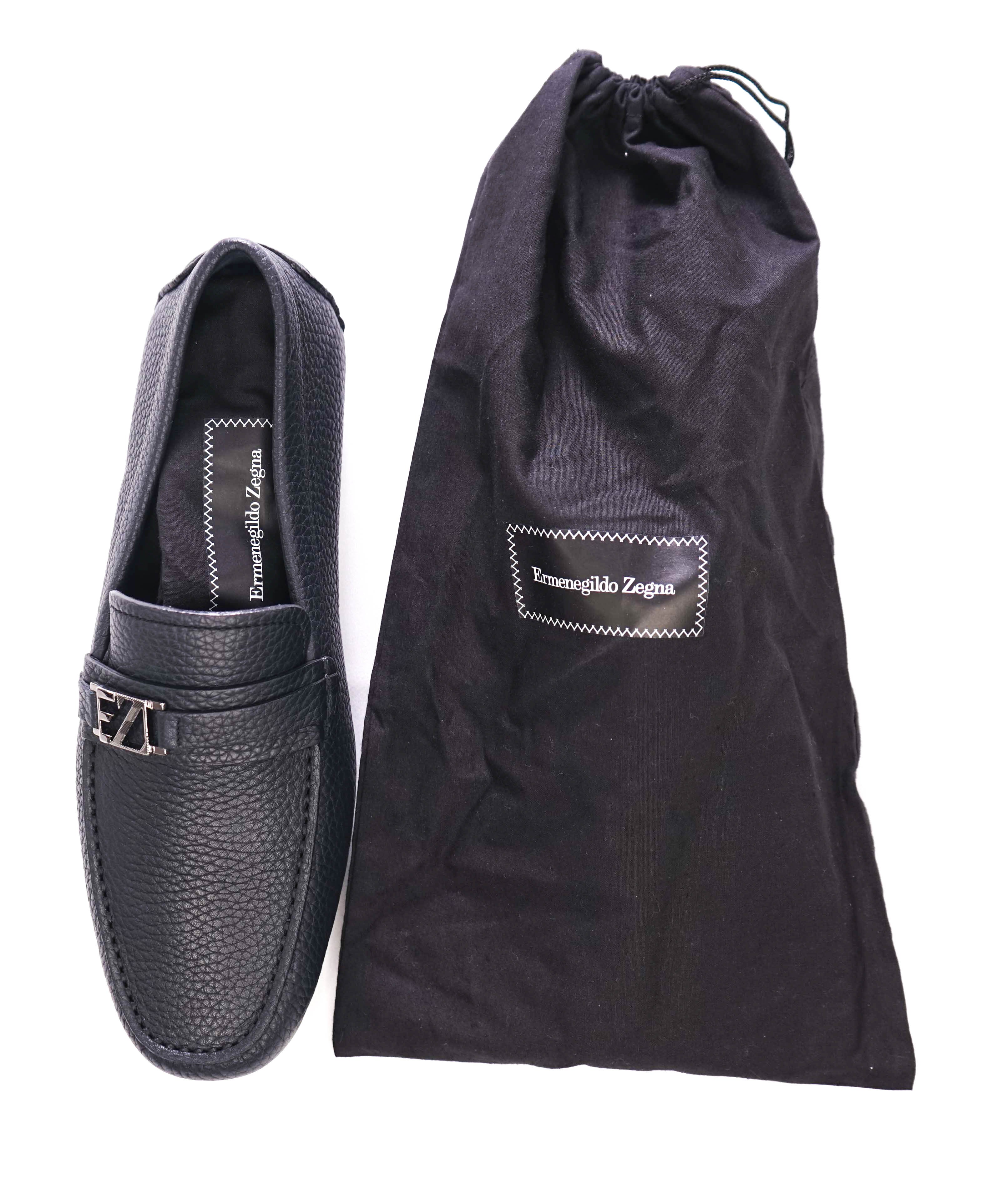 ERMENEGILDO ZEGNA - Black Pebbled Leather "Morris" Loafer Driver Shoe - 8US (7EU)