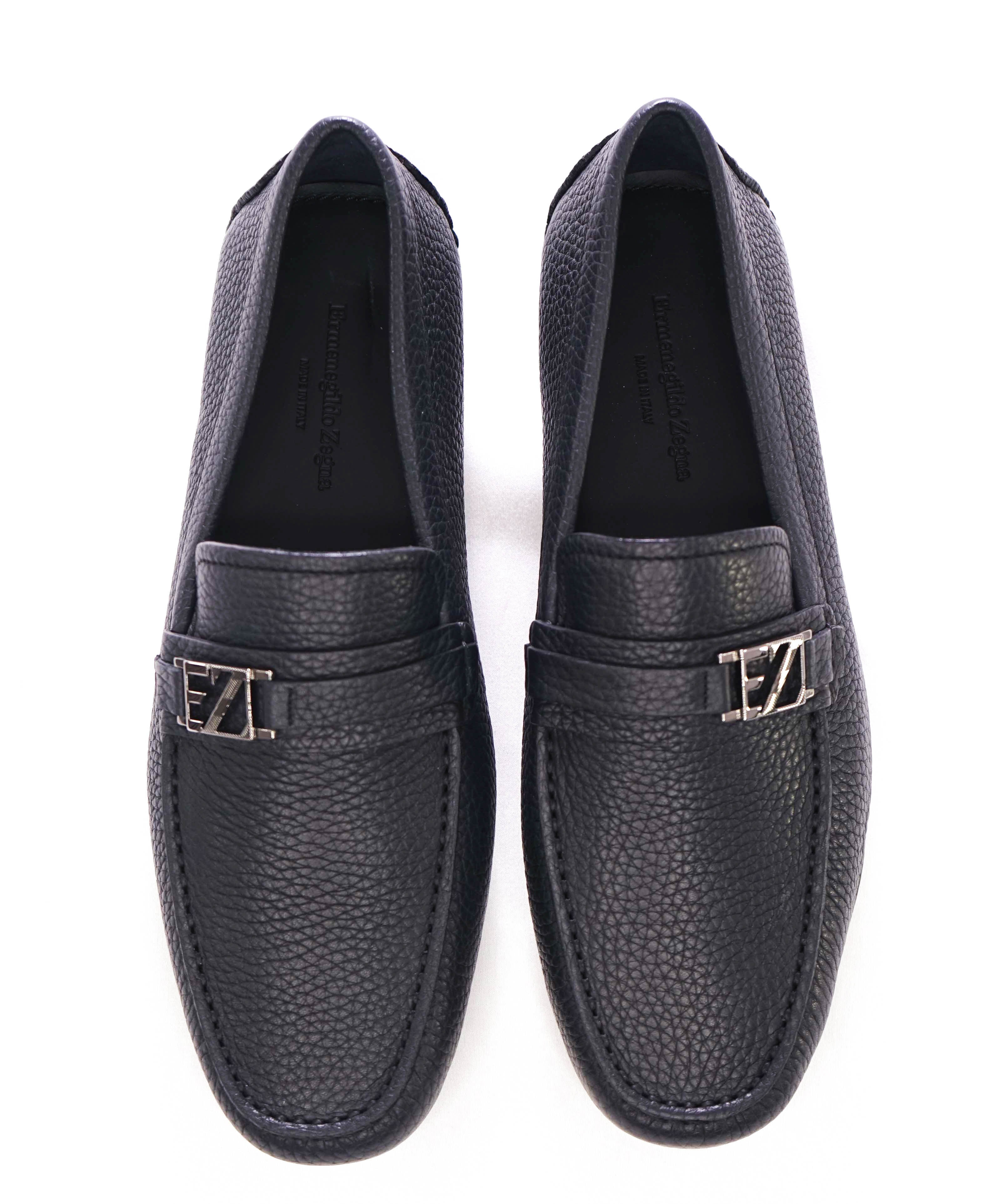 ERMENEGILDO ZEGNA - Black Pebbled Leather "Morris" Loafer Driver Shoe - 8US (7EU)