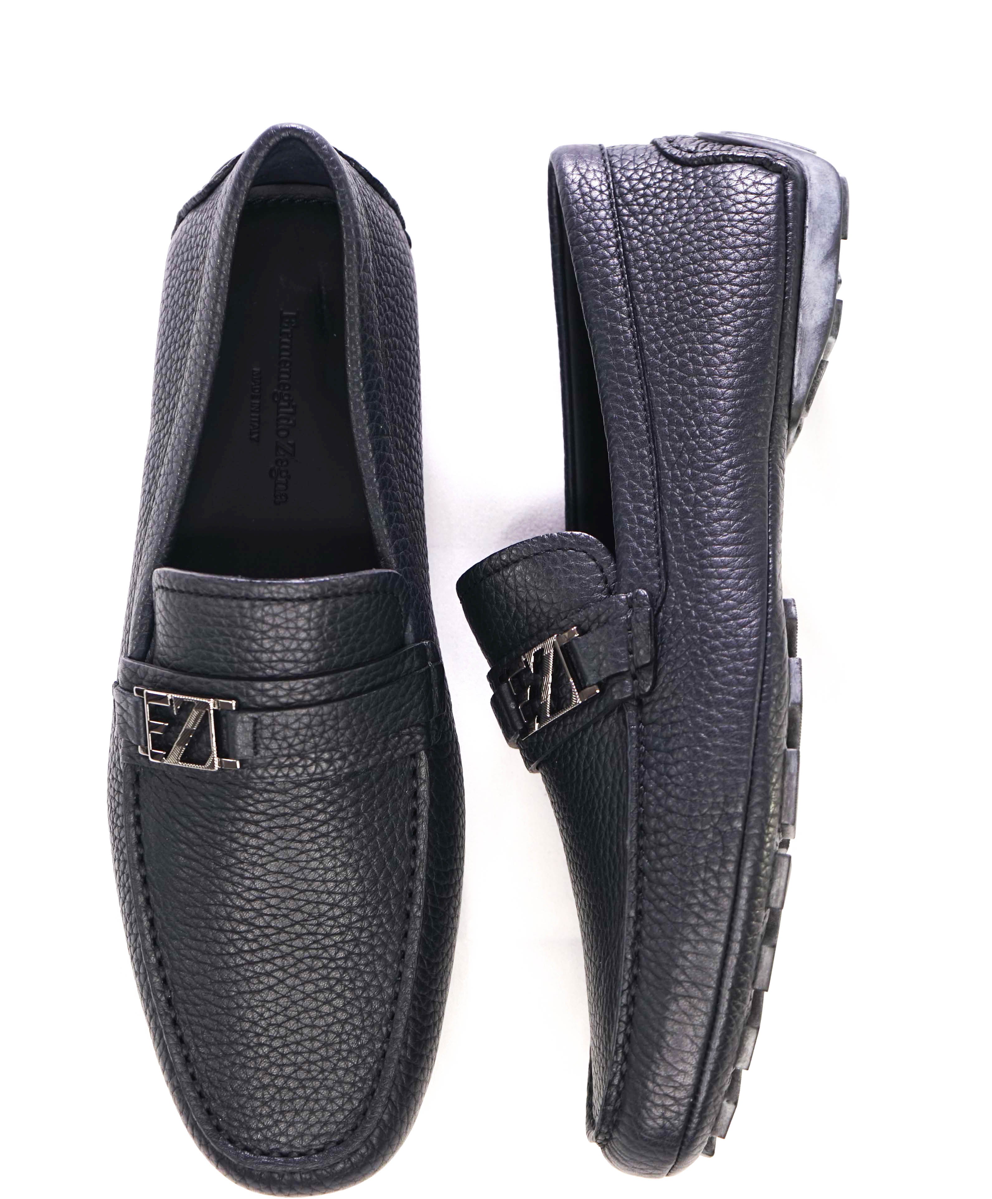 ERMENEGILDO ZEGNA - Black Pebbled Leather "Morris" Loafer Driver Shoe - 8US (7EU)