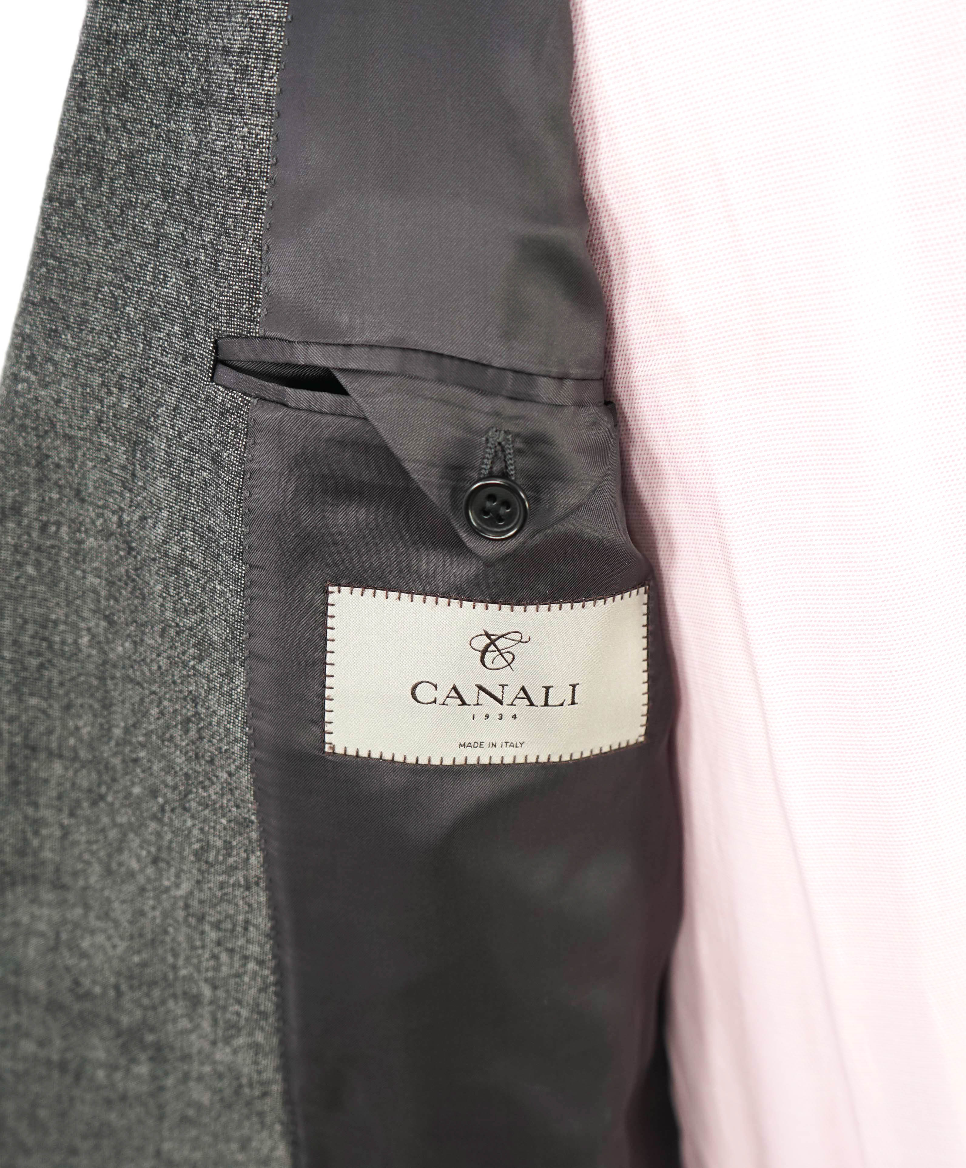 $1,895 CANALI - Textured Gray "Stretch" Notch Lapel Blazer - 44R US