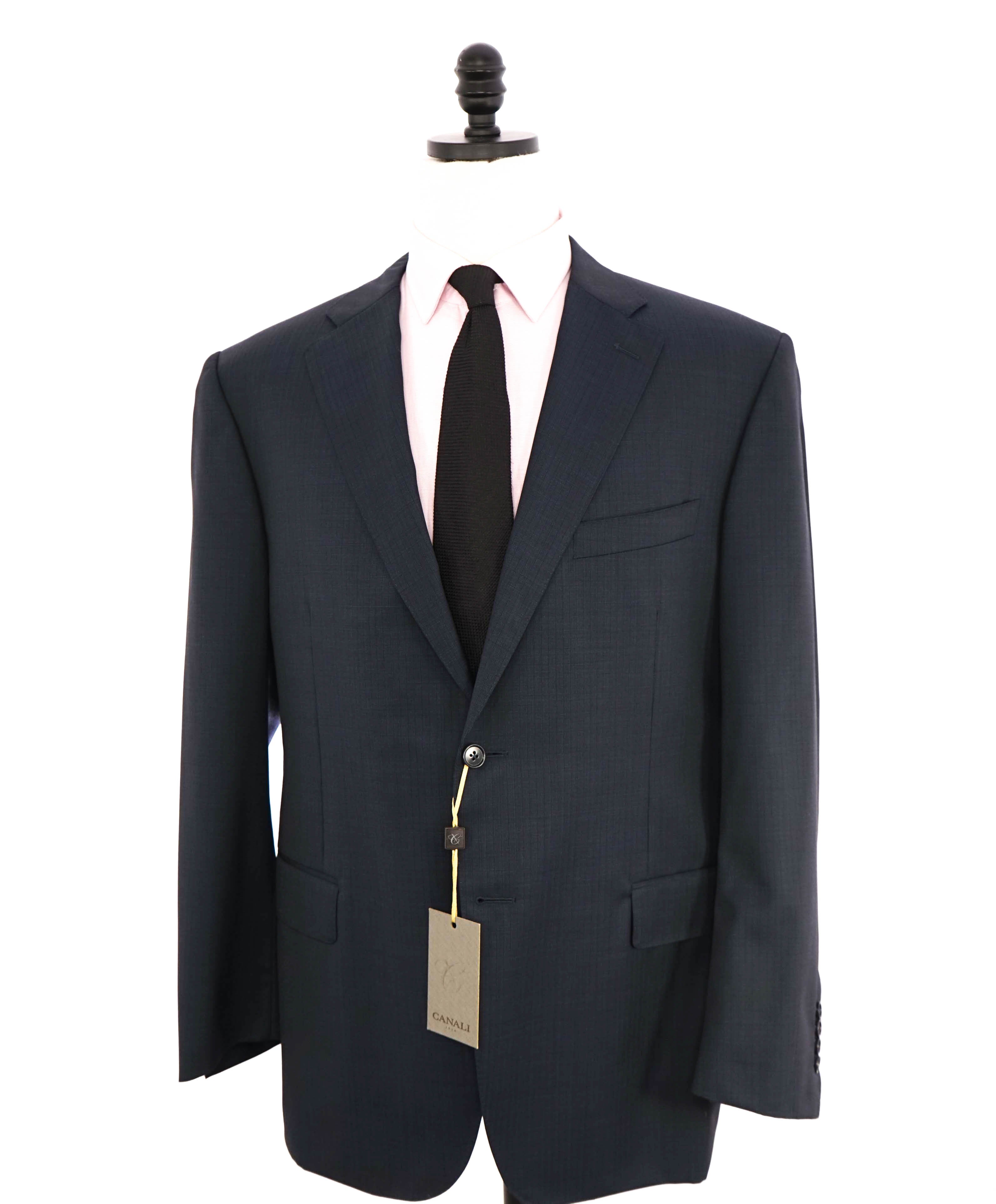 $1,895 CANALI - Textured Blue Check Notch Lapel Blazer - 46R US