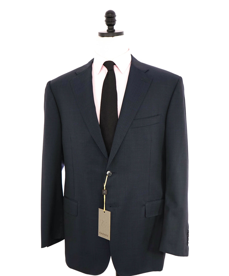 $1,895 CANALI - Textured Blue Check Notch Lapel Blazer - 46R US