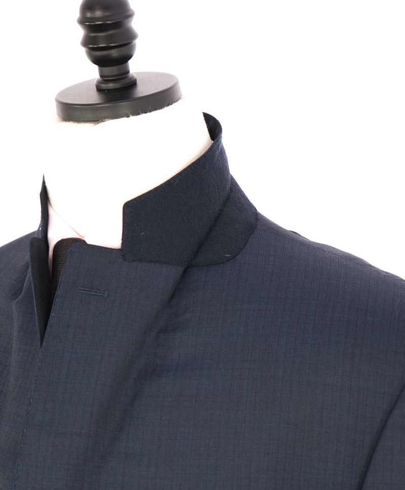 $1,895 CANALI - Textured Blue Check Notch Lapel Blazer - 46R US