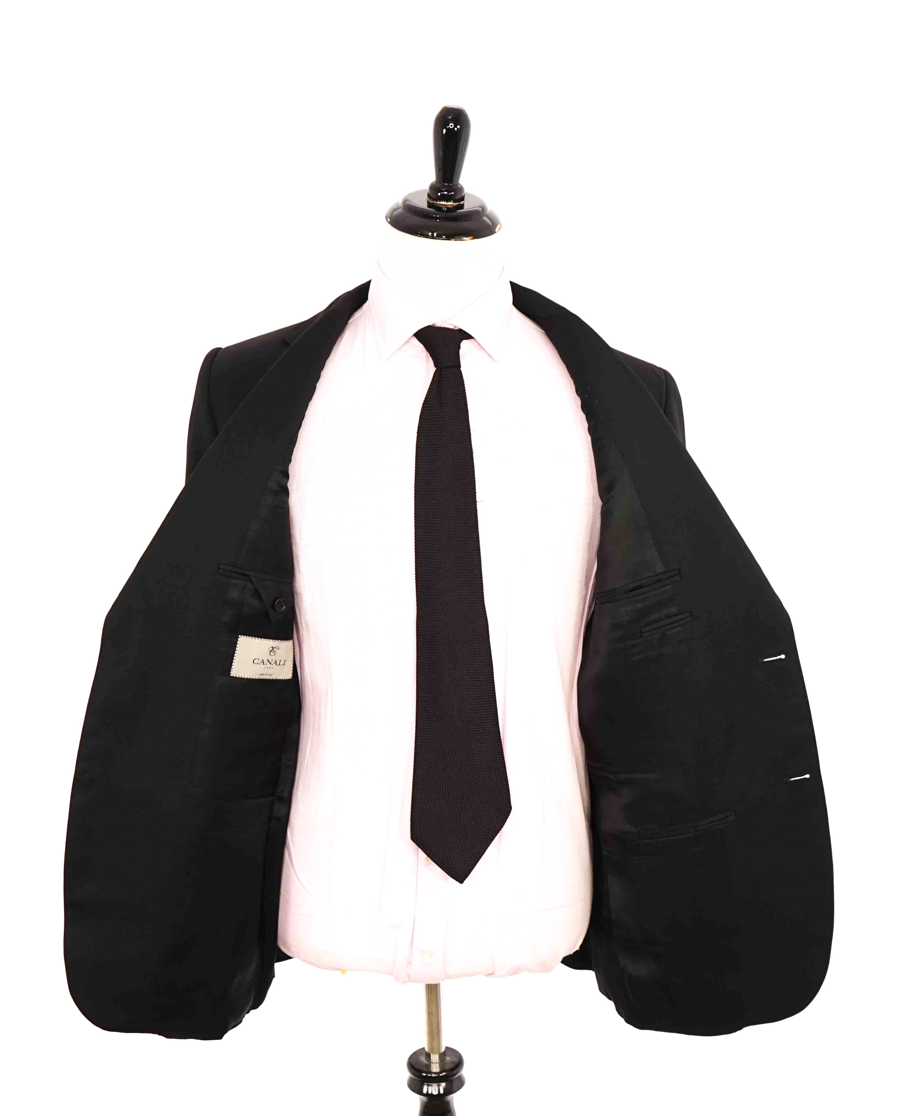 $1,645 CANALI -  Black Solid Notch Lapel 2-Btn Blazer - 46R