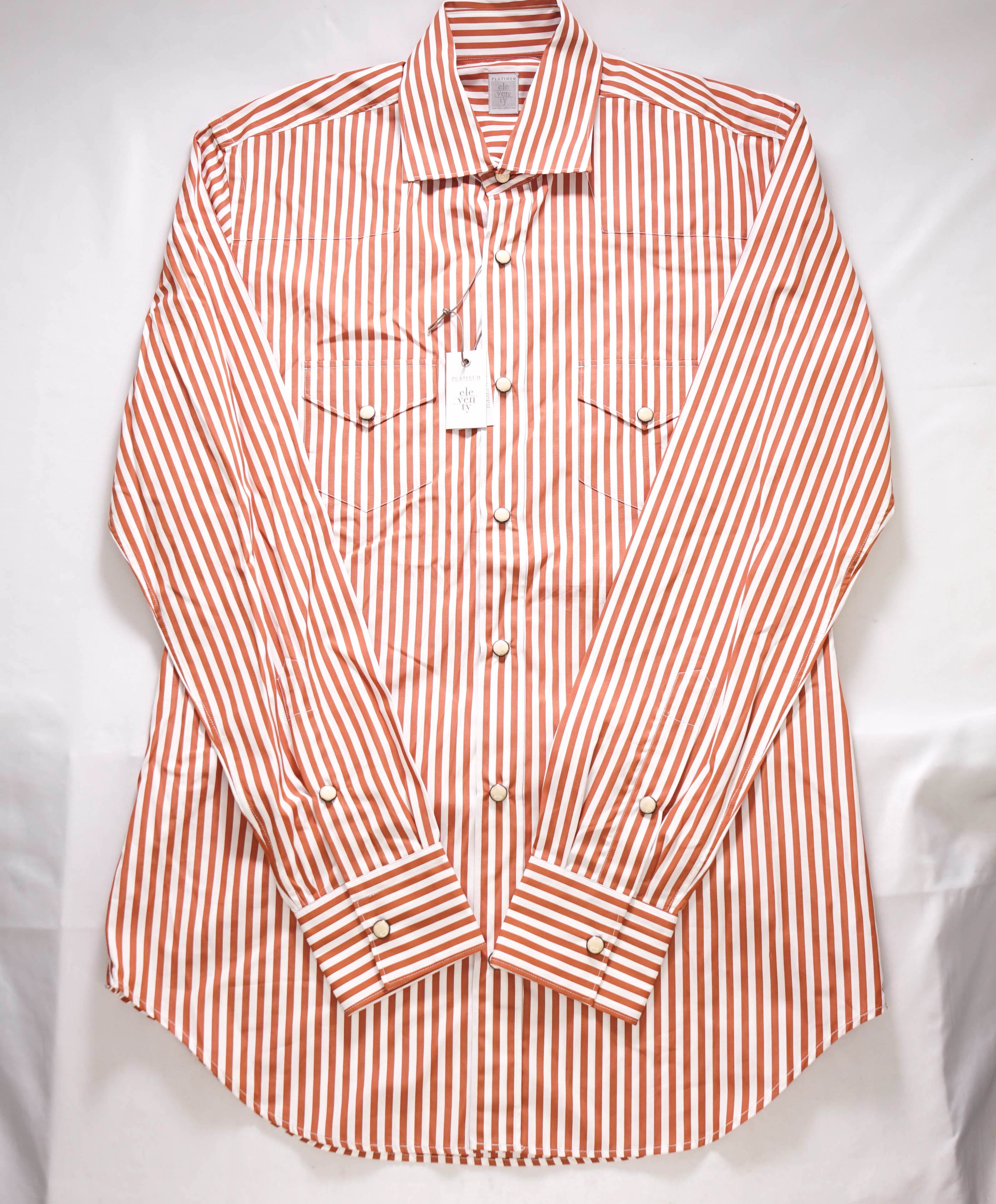 $395 ELEVENTY - Stripe *Wide Spread Collar* Snap Texas Style Western Shirt - M