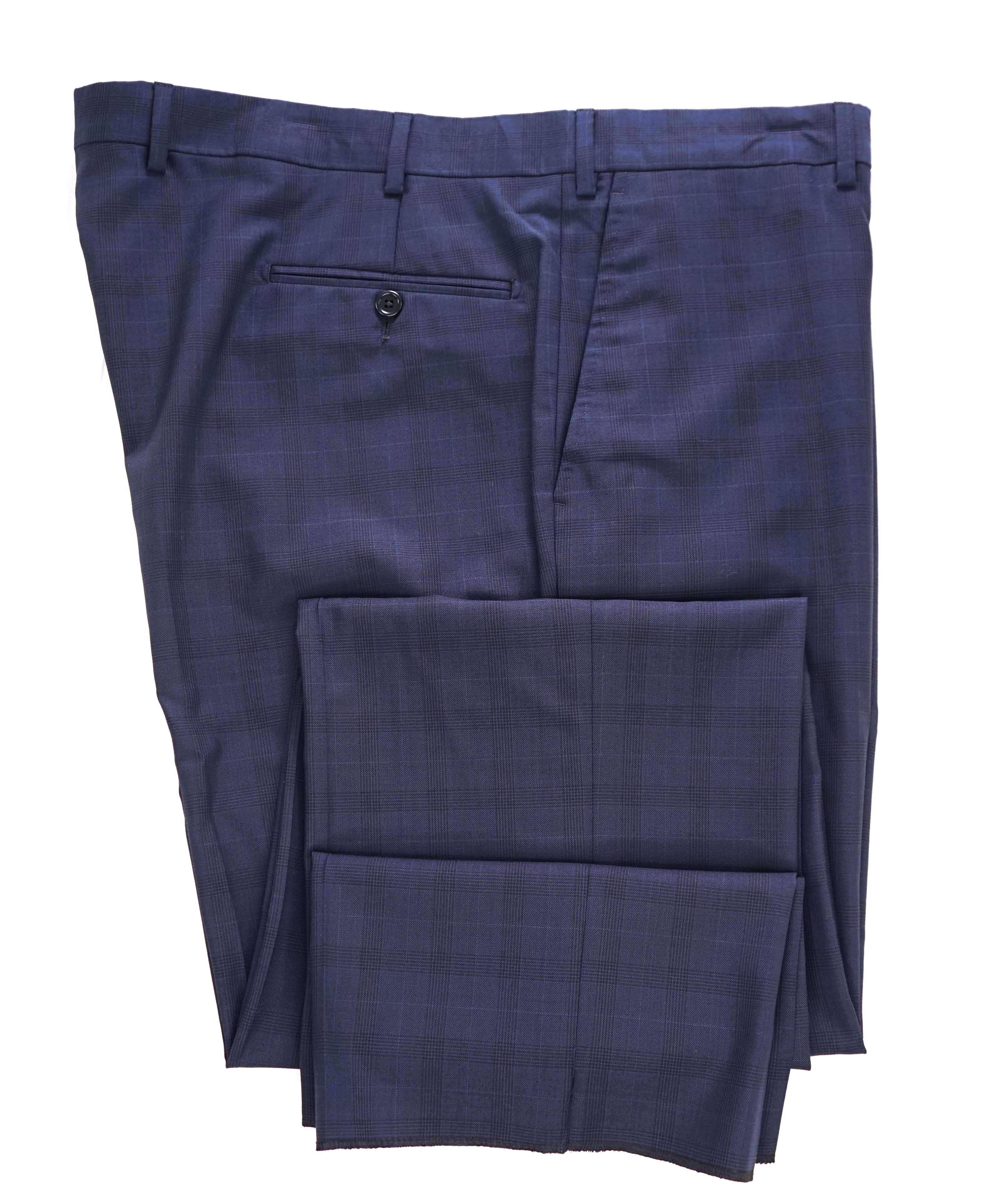 SAKS FIFTH AVE - Navy Check "Classic" Wool MADE IN ITALY Flat Front Dress Pants - 42W