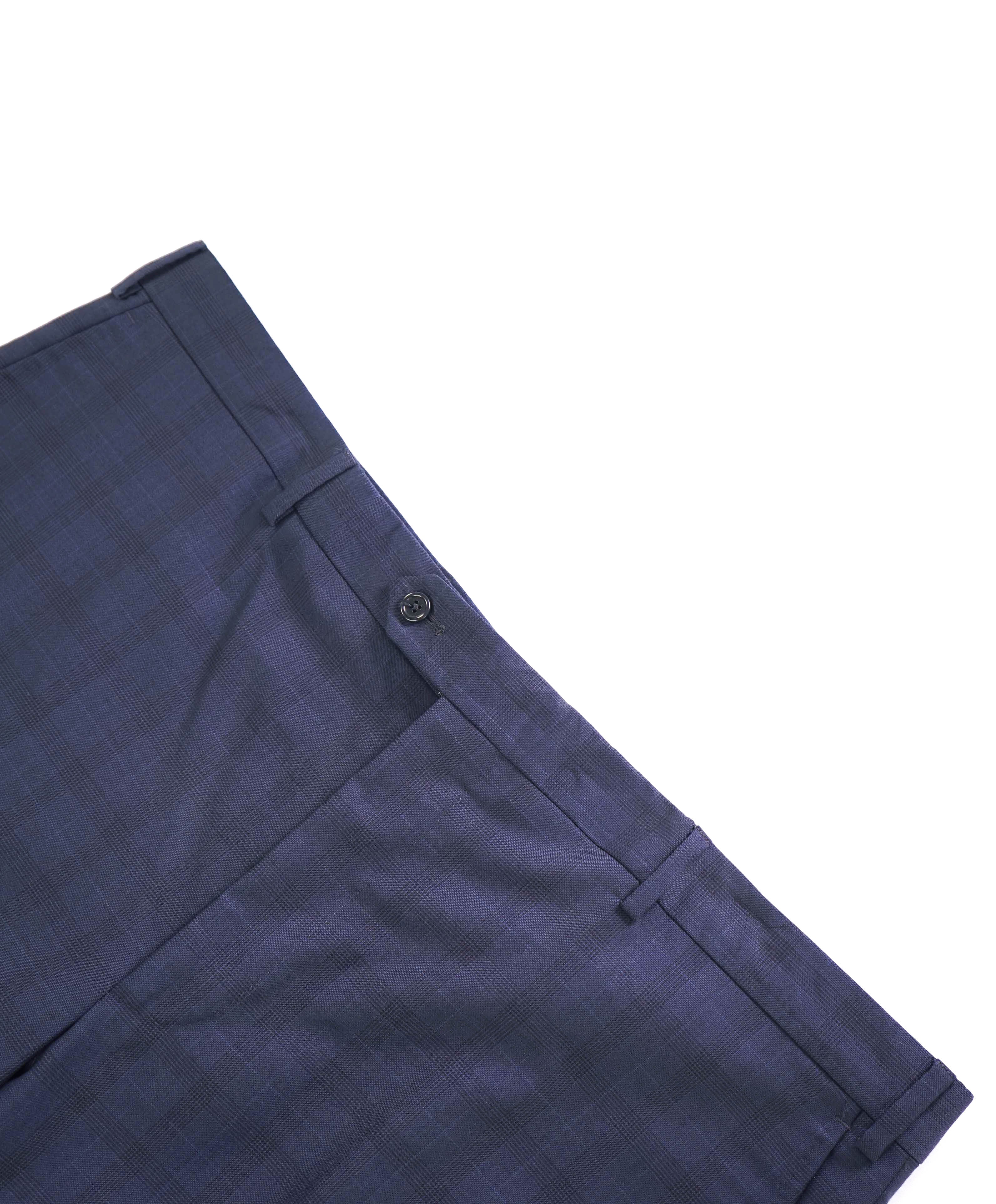 SAKS FIFTH AVE - Navy Check "Classic" Wool MADE IN ITALY Flat Front Dress Pants - 42W