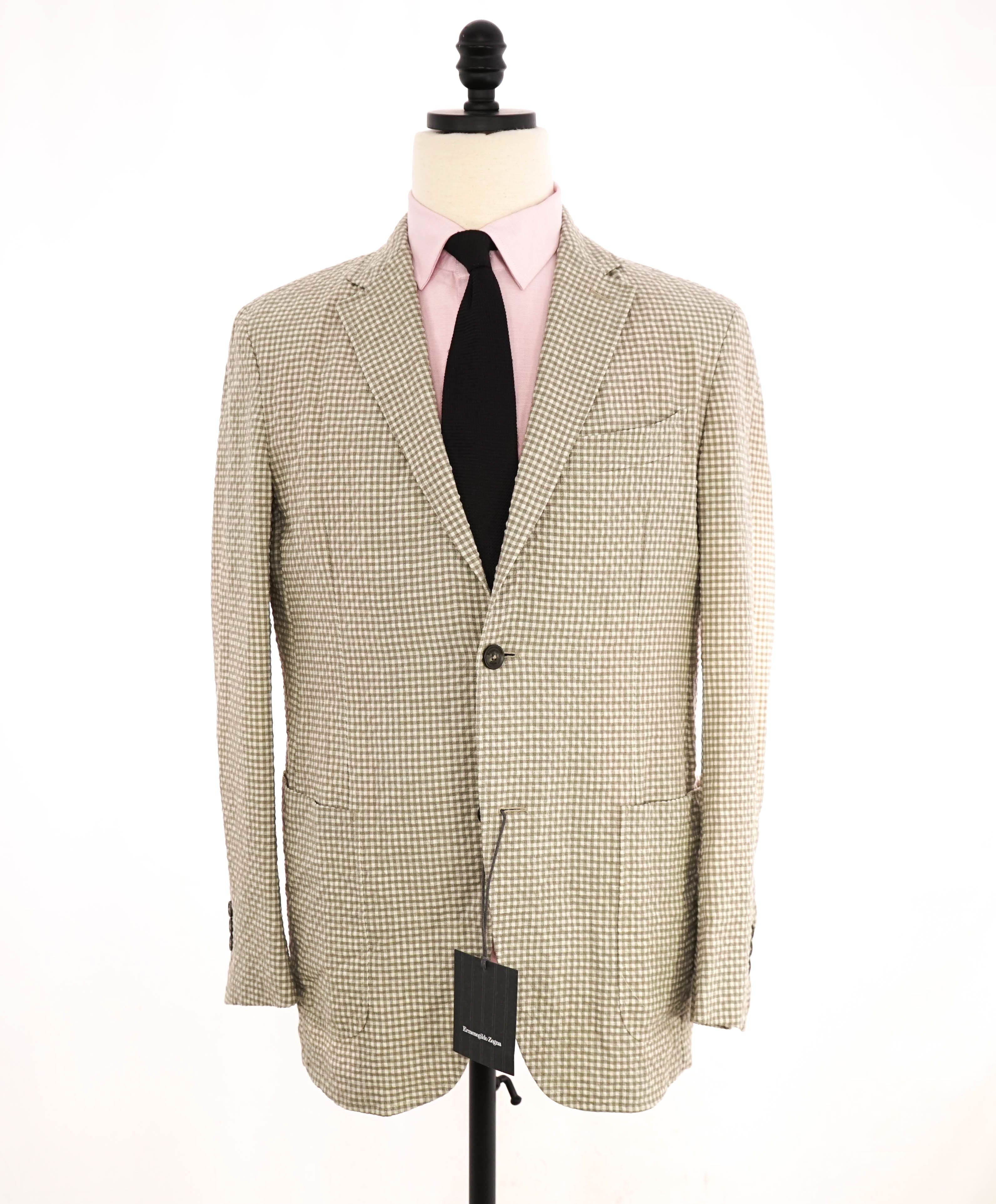 $2,895 ERMENEGILDO ZEGNA - Neutral Unlined WOOL/LINEN/SILK Seersucker Blazer - 38R (48EU)