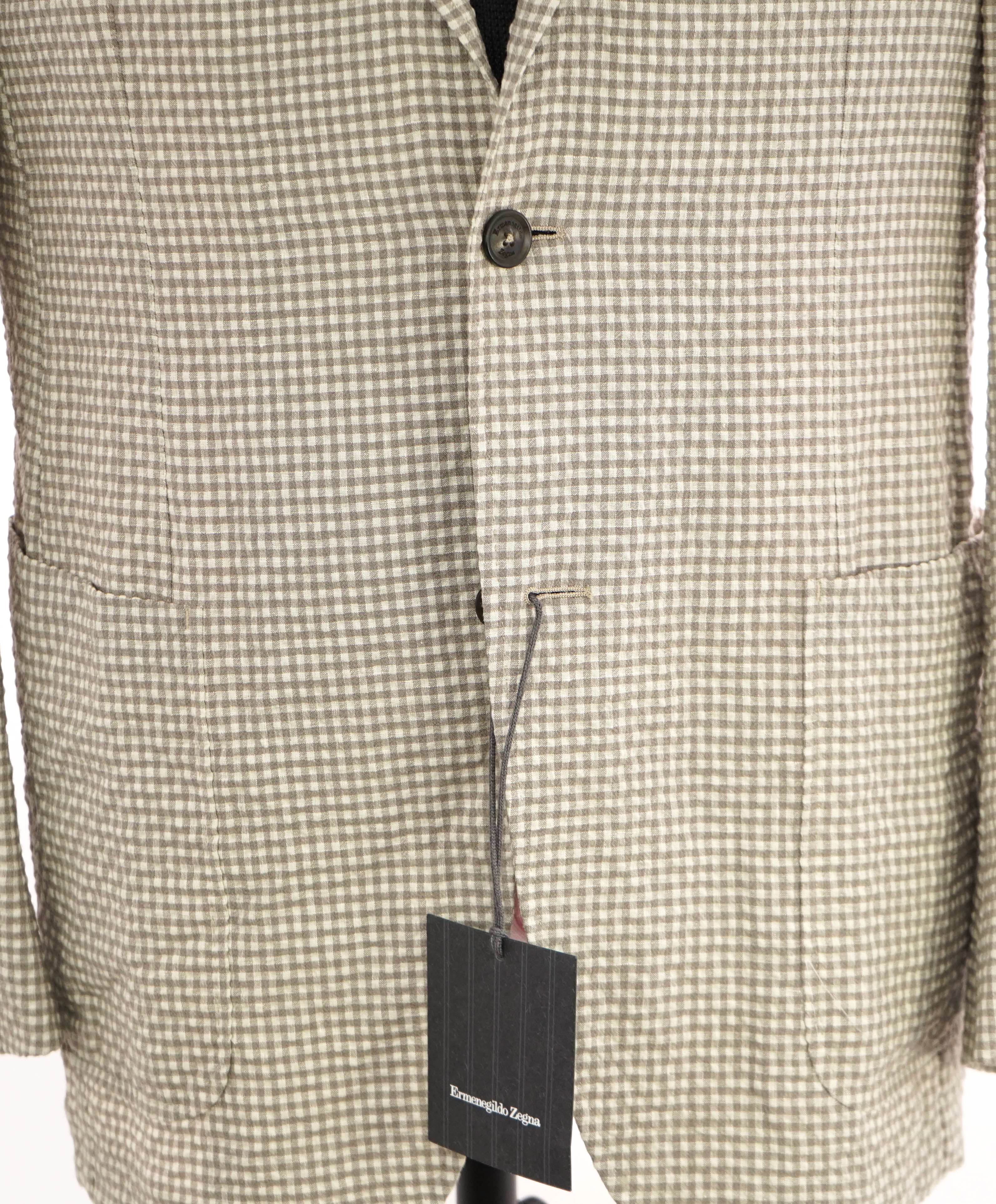 $2,895 ERMENEGILDO ZEGNA - Neutral Unlined WOOL/LINEN/SILK Seersucker Blazer - 38R (48EU)