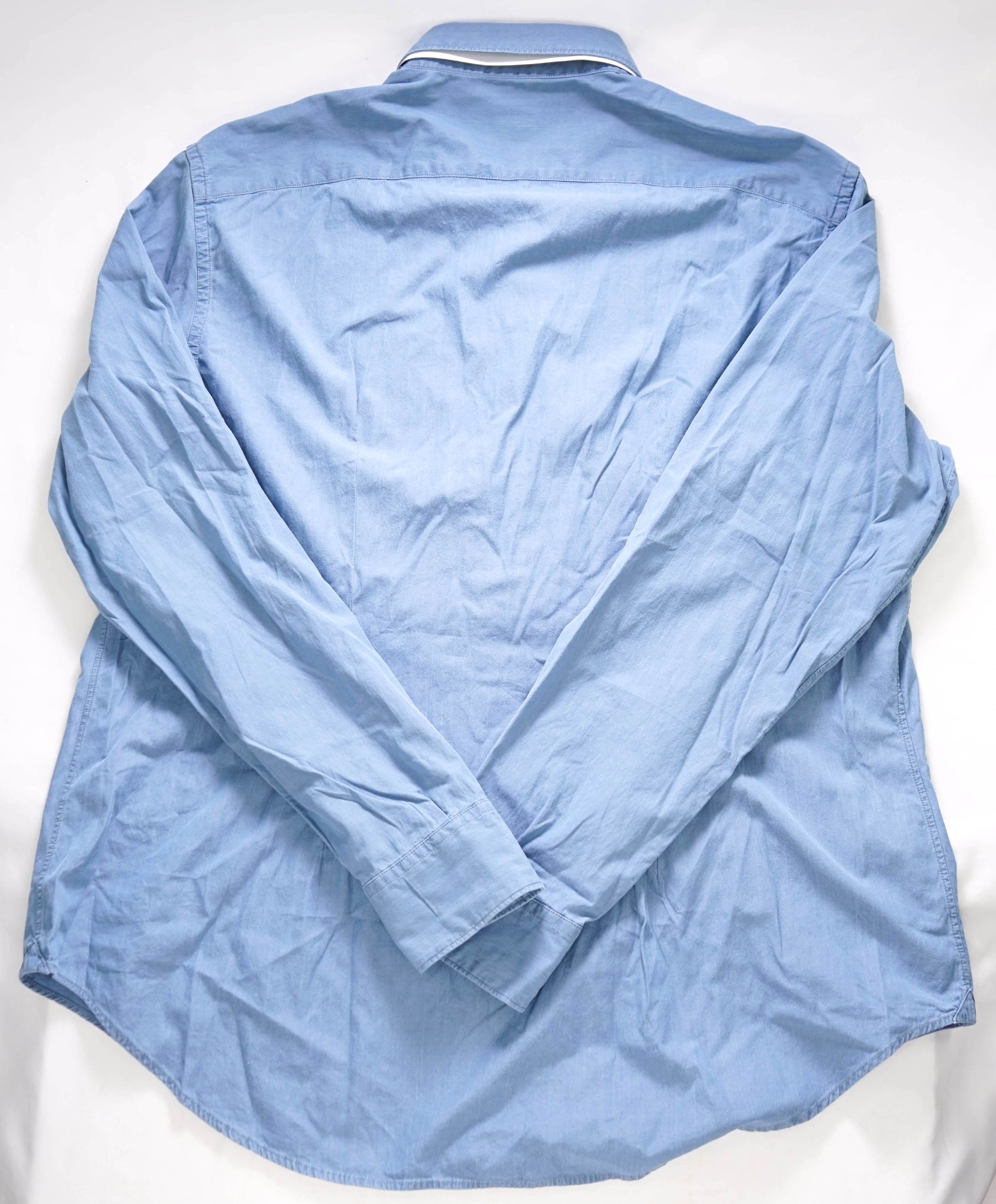 $395 ELEVENTY - *Spread Collar* Slim-Cotton Poplin Blue Dress Shirt - XXL