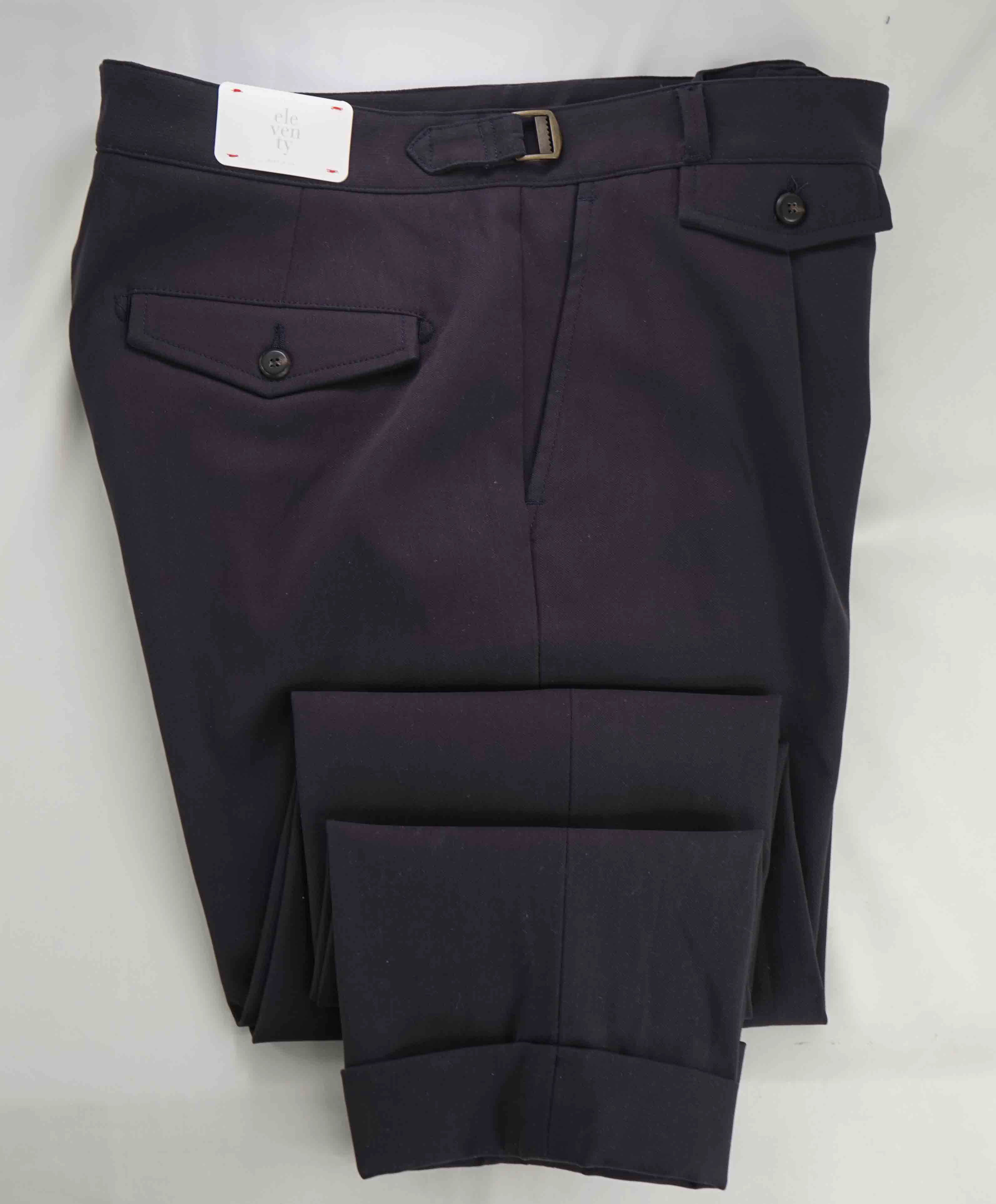 $695 ELEVENTY - *SIDE TAB* Cotton Elastane Belted Neapolitan Dress Pants- 33W