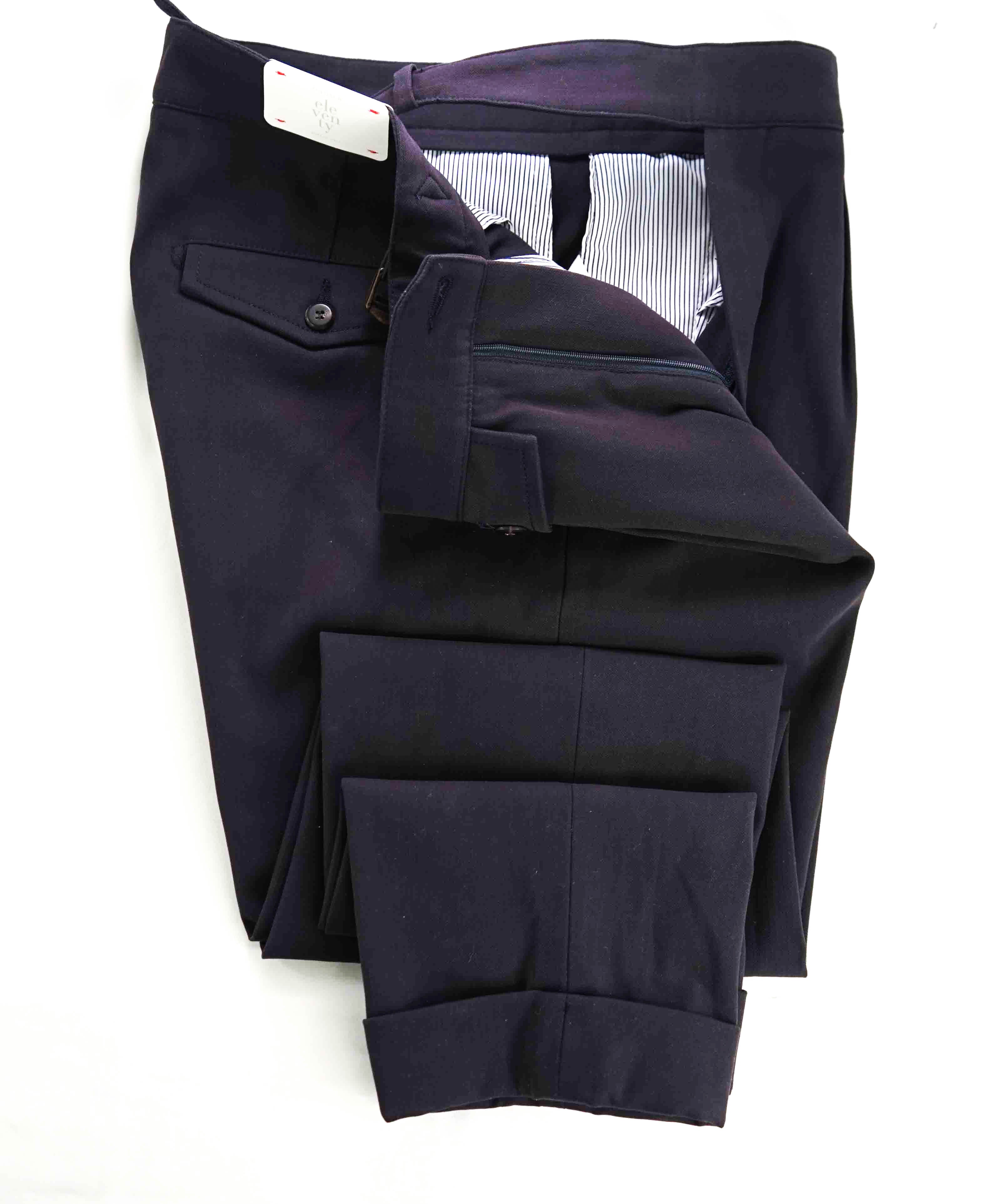 $695 ELEVENTY - *SIDE TAB* Cotton Elastane Belted Neapolitan Dress Pants- 33W