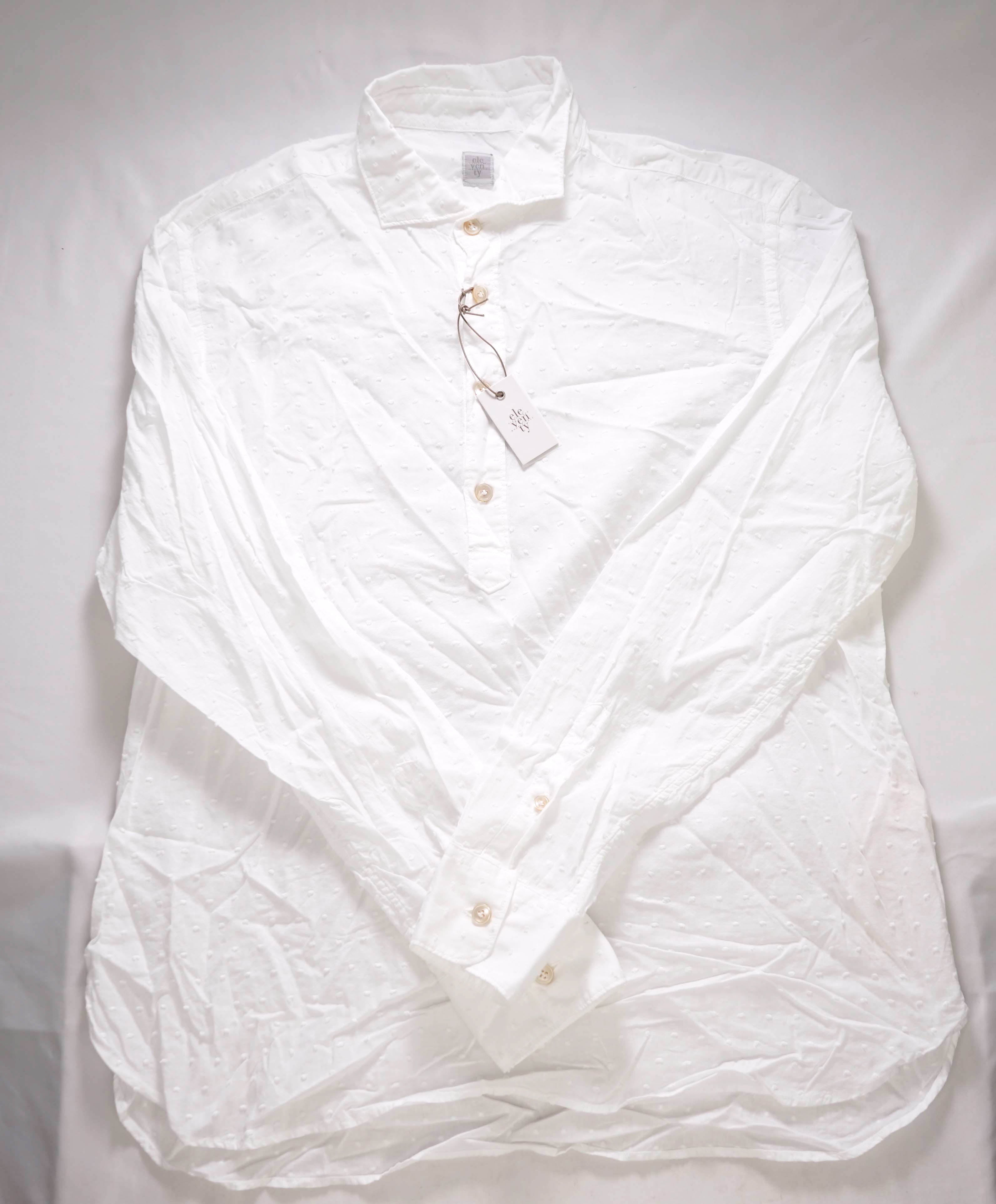 $395 ELEVENTY - White *POPOVER* Polka Dot Textured Button Dress Shirt - XL (42) (16.5)