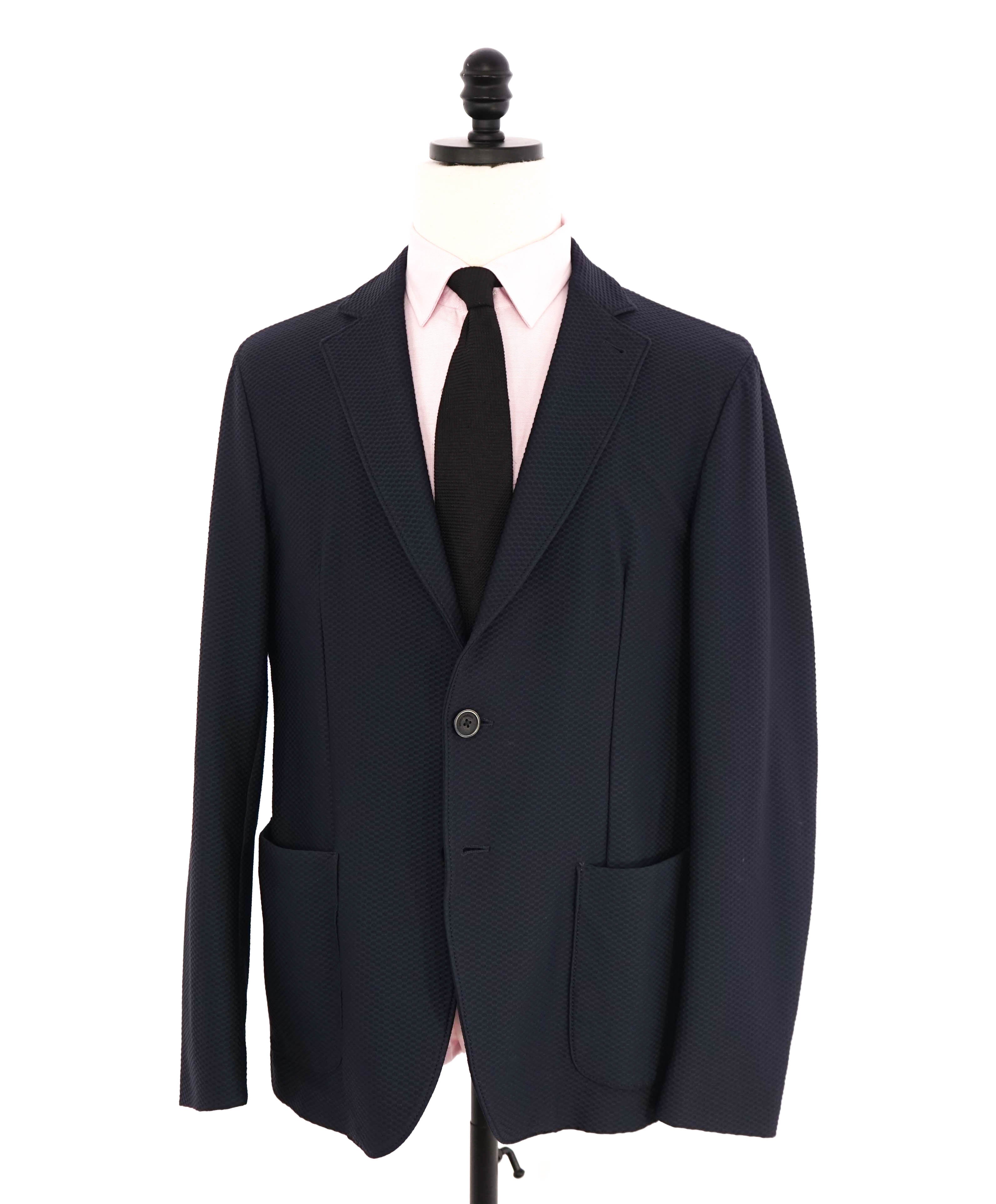 $1,595 EMPORIO ARMANI - Navy Net Jersey Style Breathable SLIM Blazer- 40R