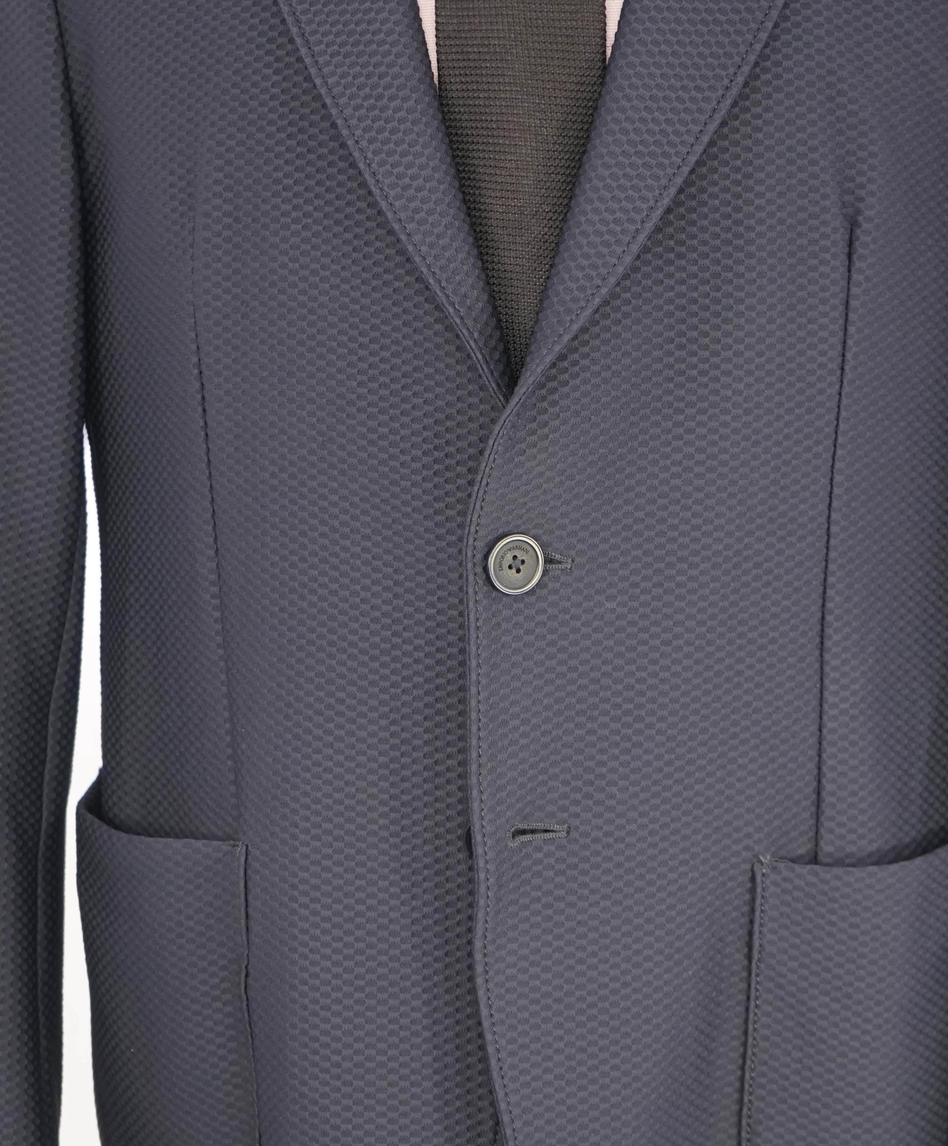 $1,595 EMPORIO ARMANI - Navy Net Jersey Style Breathable SLIM Blazer- 40R