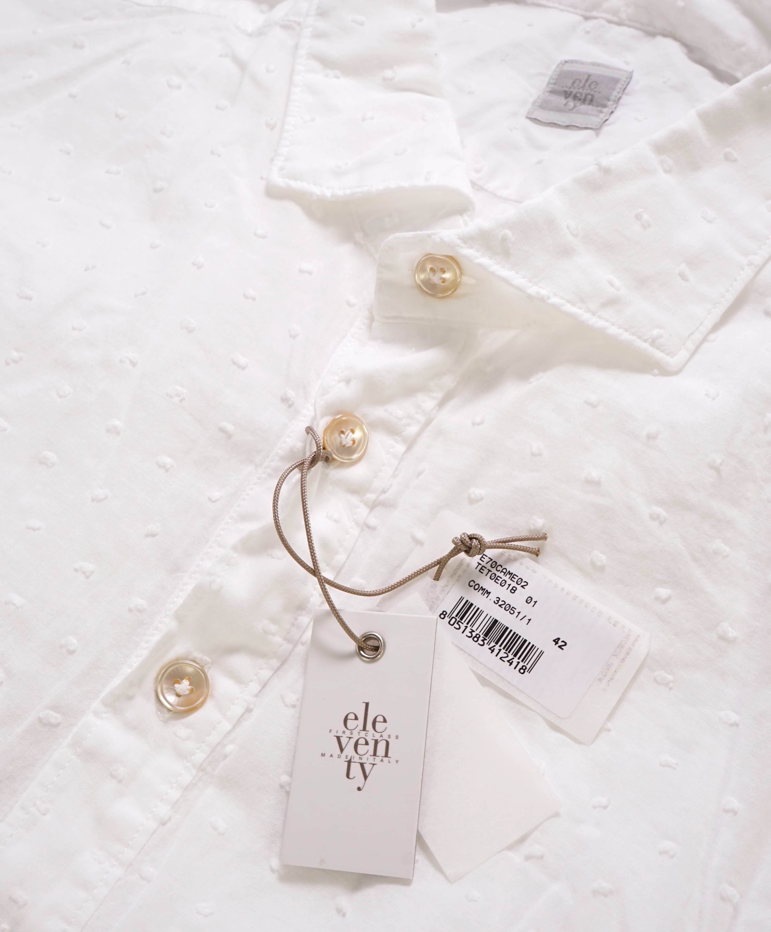 $395 ELEVENTY - White *POPOVER* Polka Dot Textured Button Dress Shirt - XL (42) (16.5)