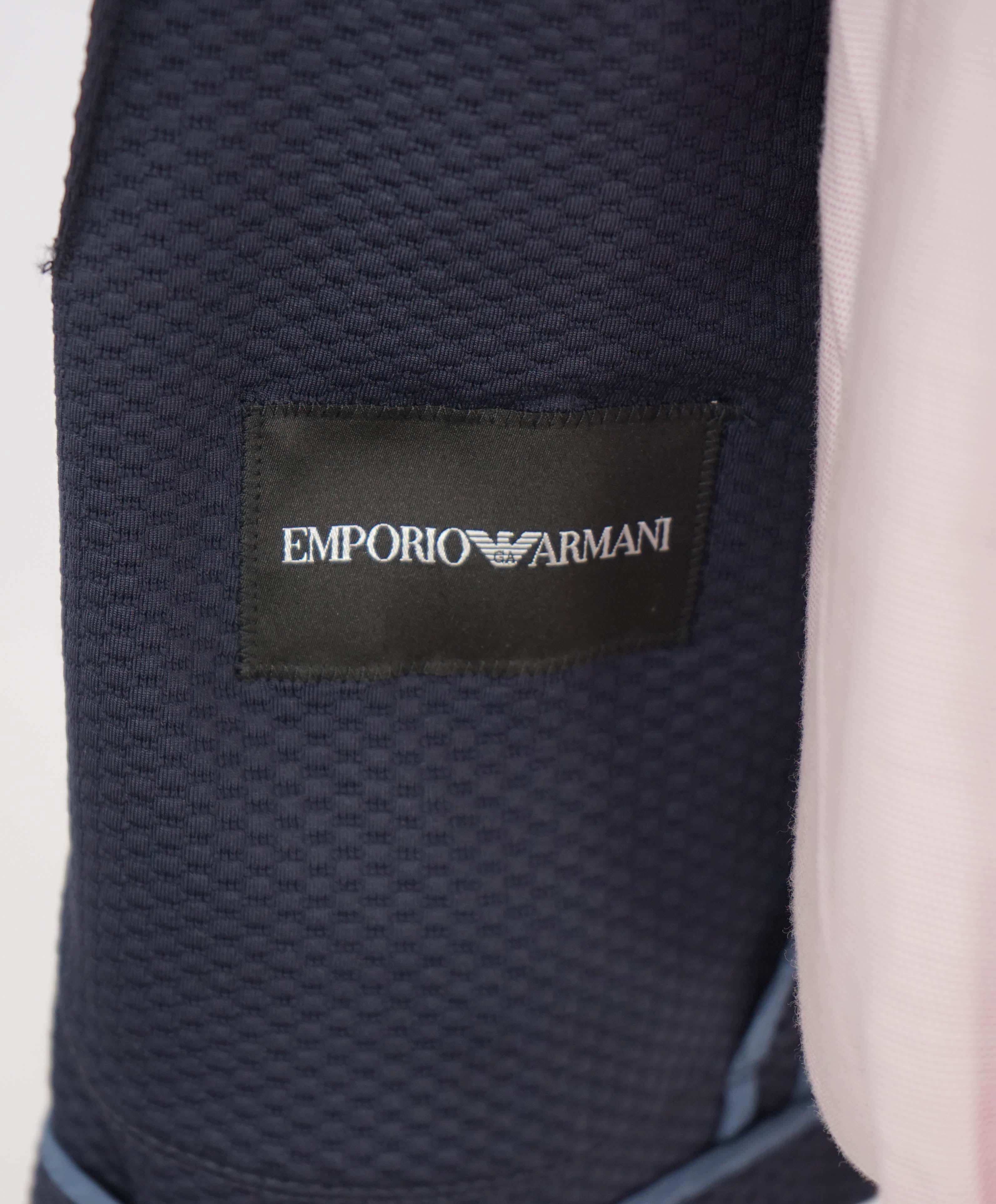 $1,595 EMPORIO ARMANI - Navy Net Jersey Style Breathable SLIM Blazer- 40R