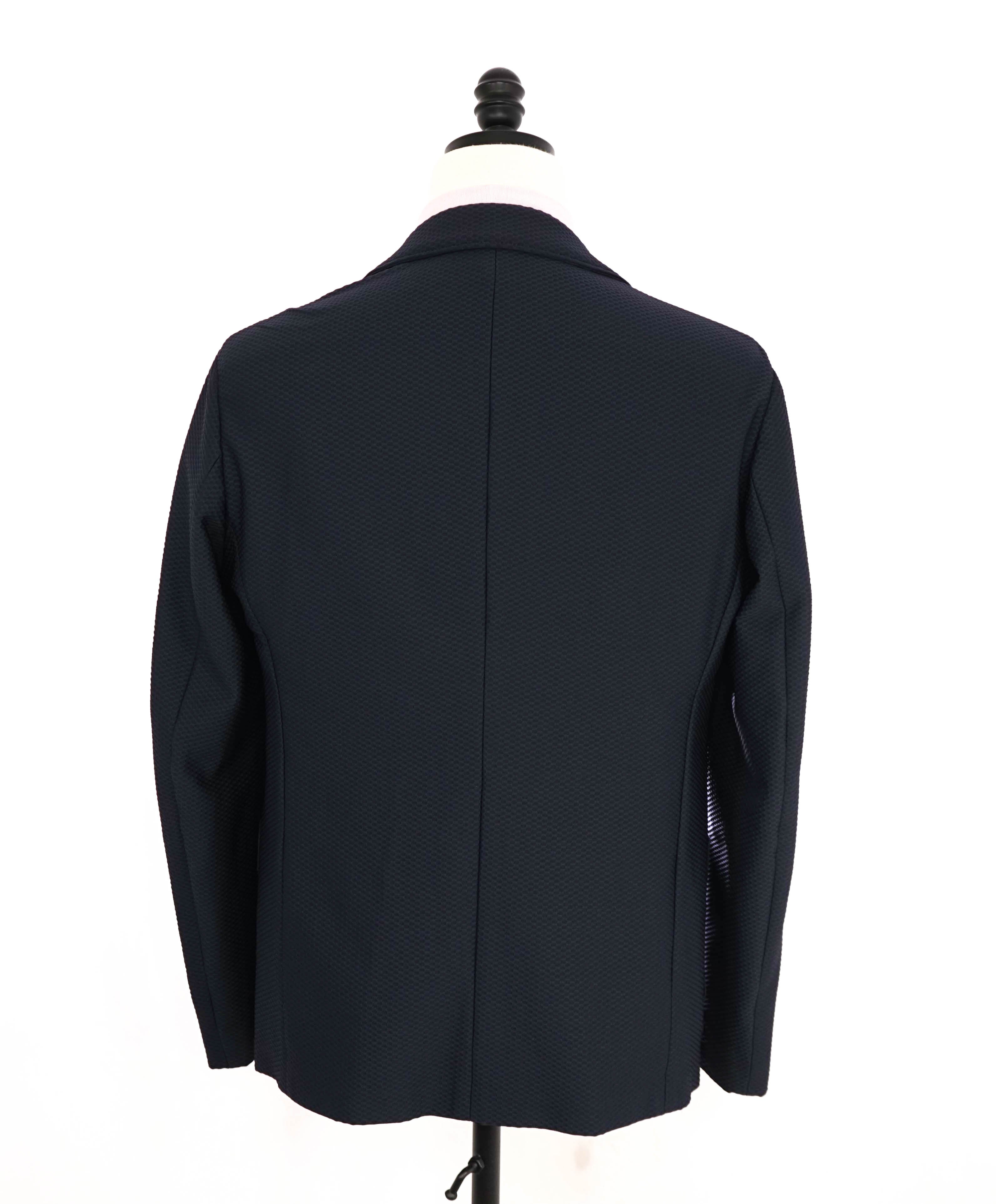 $1,595 EMPORIO ARMANI - Navy Net Jersey Style Breathable SLIM Blazer- 40R