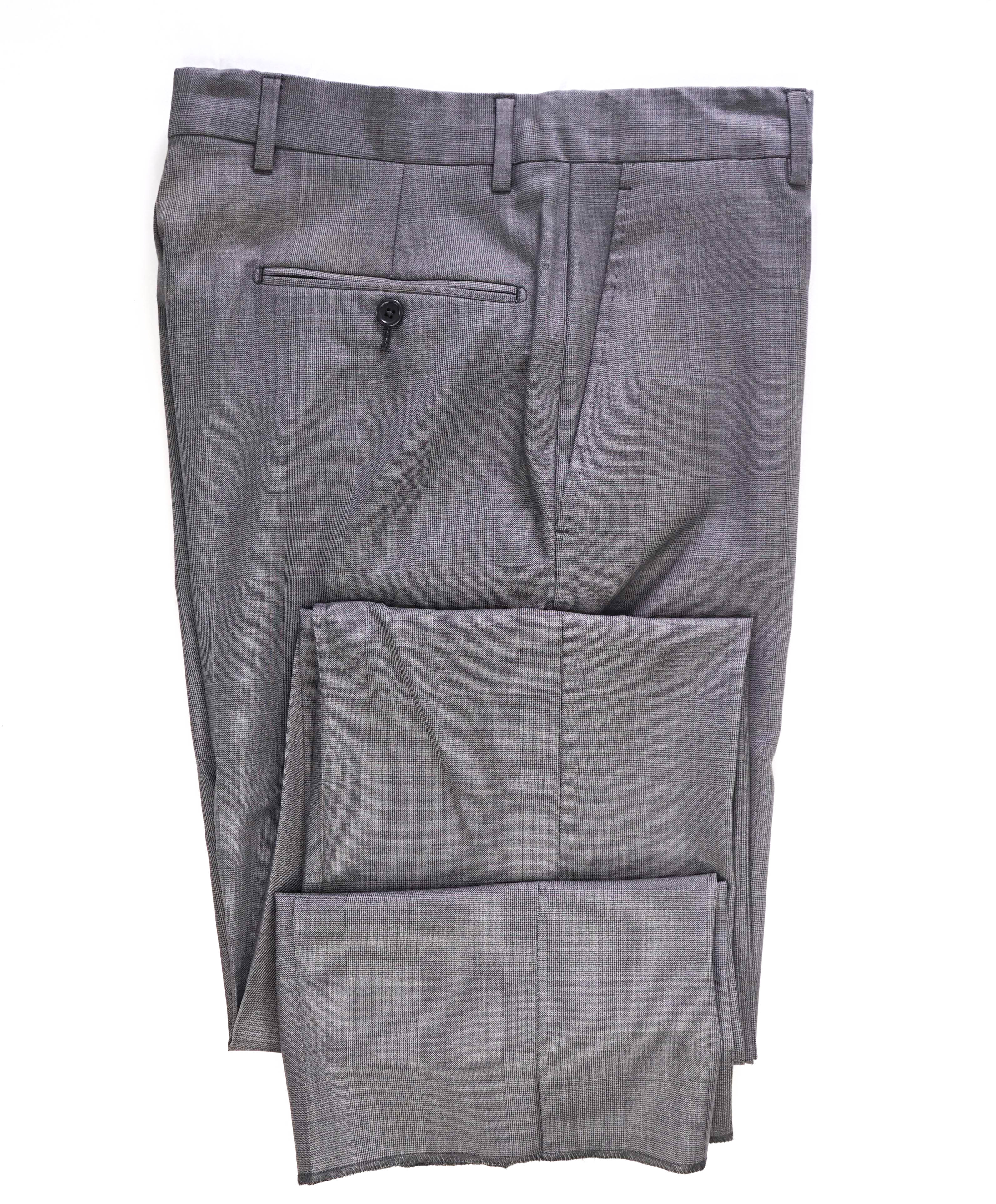 SAKS FIFTH AVE - Gray Check "Classic" Wool MADE IN ITALY Flat Front Dress Pants - 32W