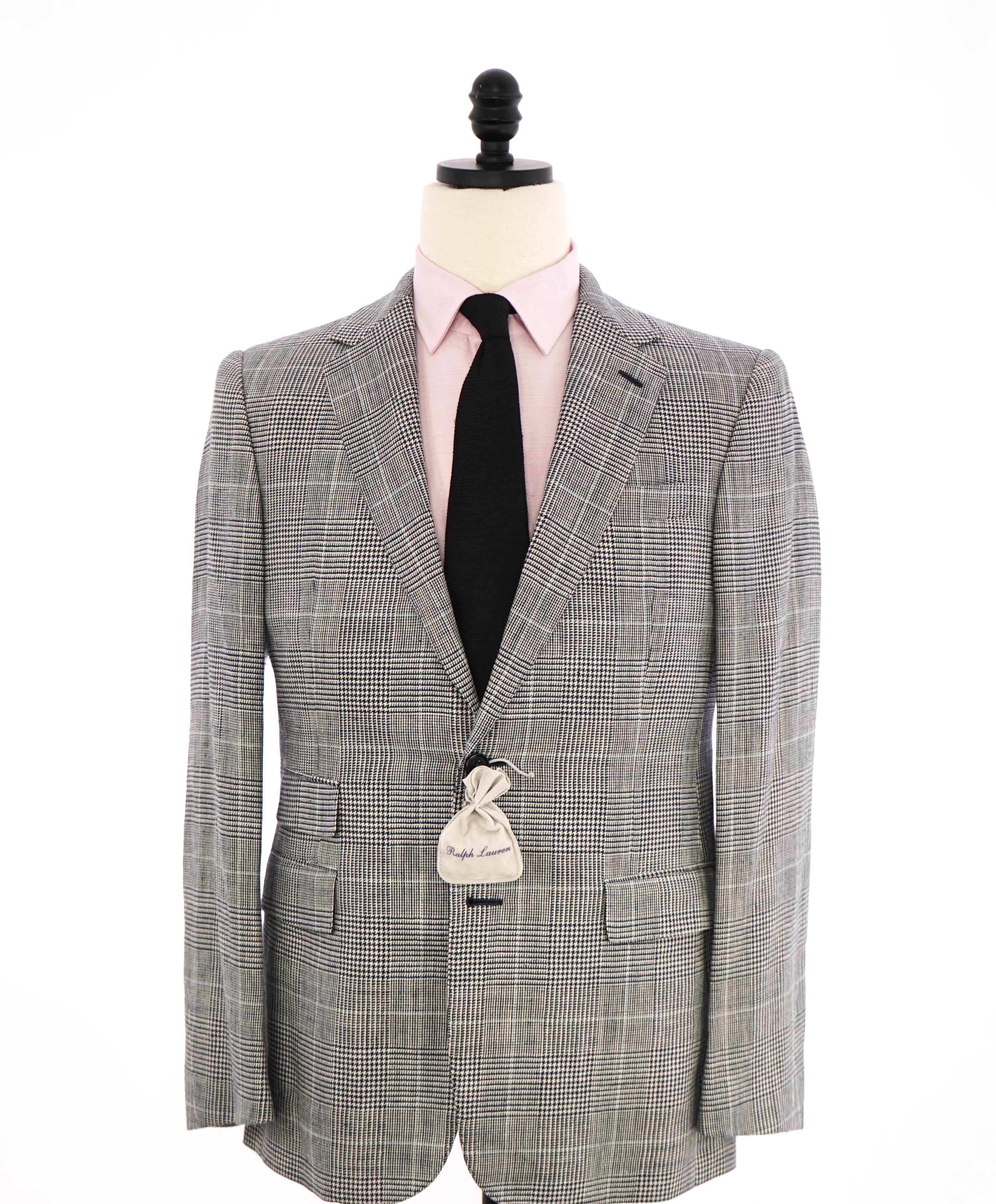 $2,395 RALPH LAUREN PURPLE LABEL - Prince of Wales Check WOOL/SILK/LINEN Blazer - 38R