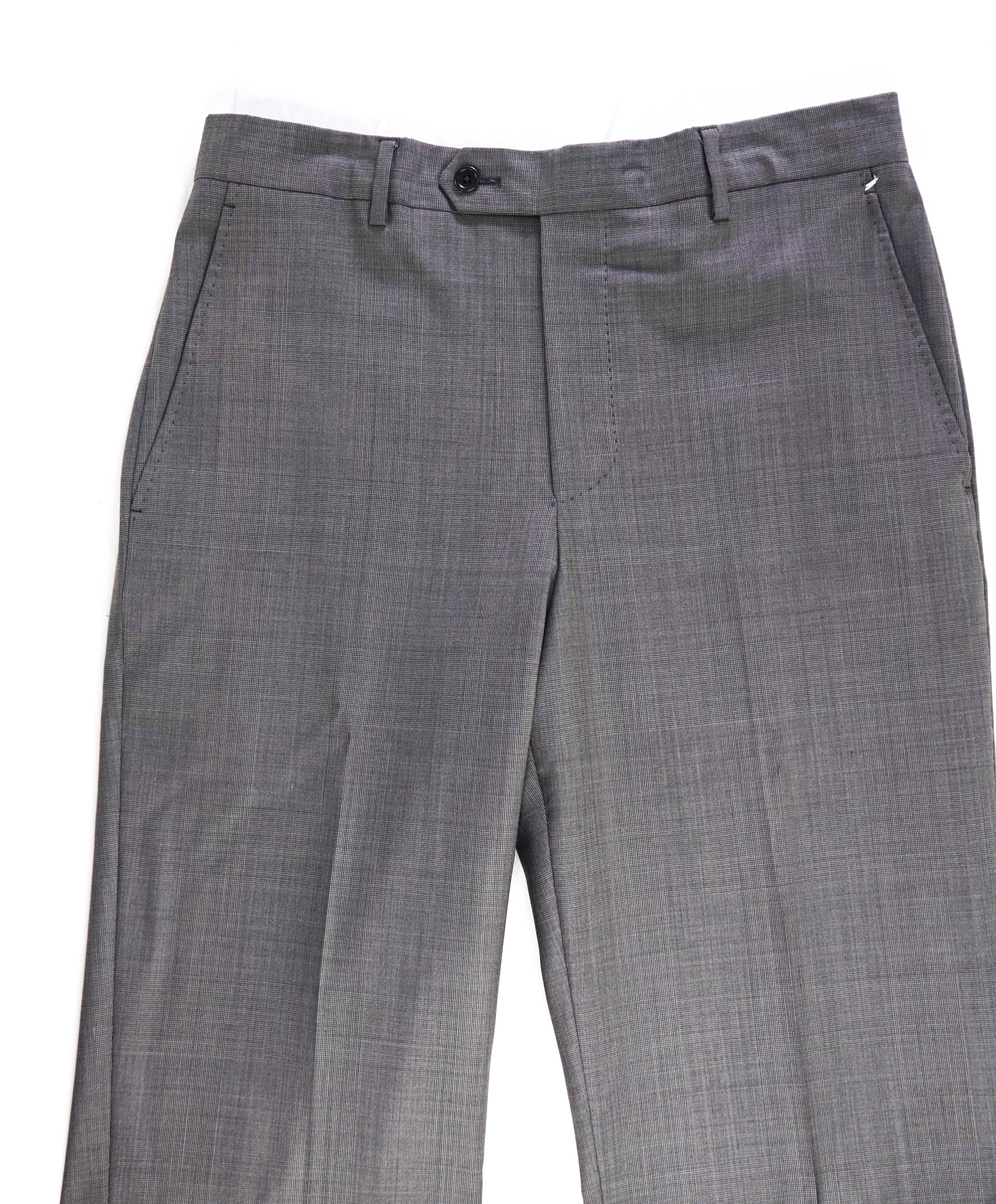 SAKS FIFTH AVE - Gray Check "Classic" Wool MADE IN ITALY Flat Front Dress Pants - 32W