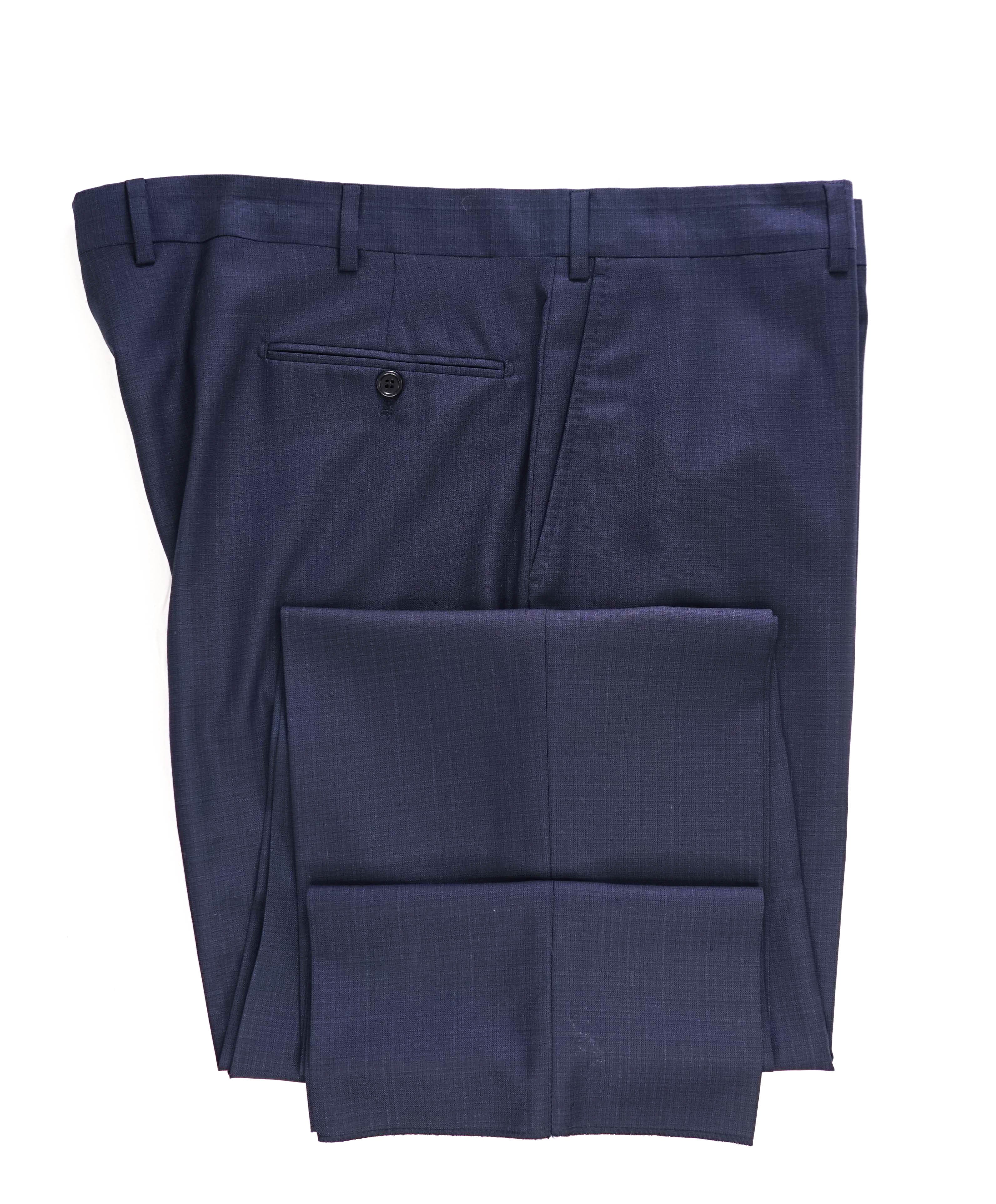 SAKS FIFTH AVE - Blue Textured "Classic" Wool MADE IN ITALY Flat Front Dress Pants - 42W