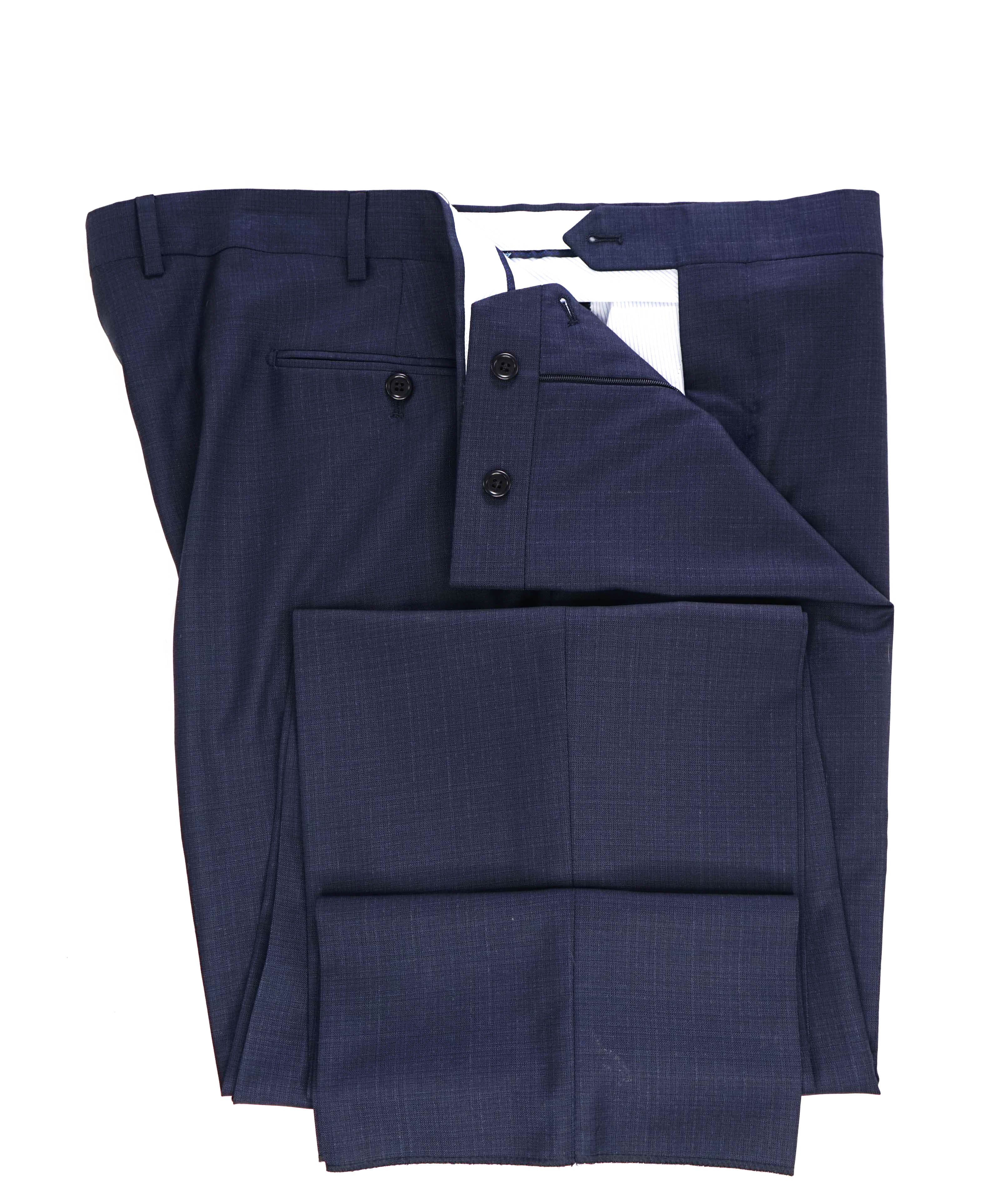 SAKS FIFTH AVE - Blue Textured "Classic" Wool MADE IN ITALY Flat Front Dress Pants - 42W