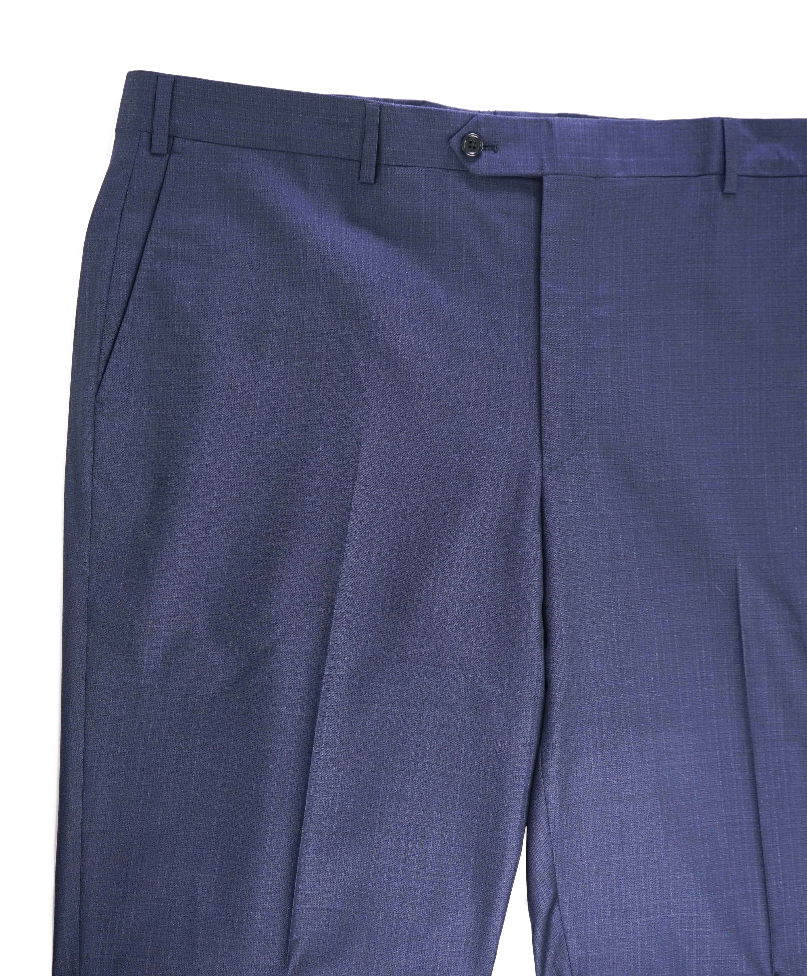 SAKS FIFTH AVE - Blue Textured "Classic" Wool MADE IN ITALY Flat Front Dress Pants - 42W