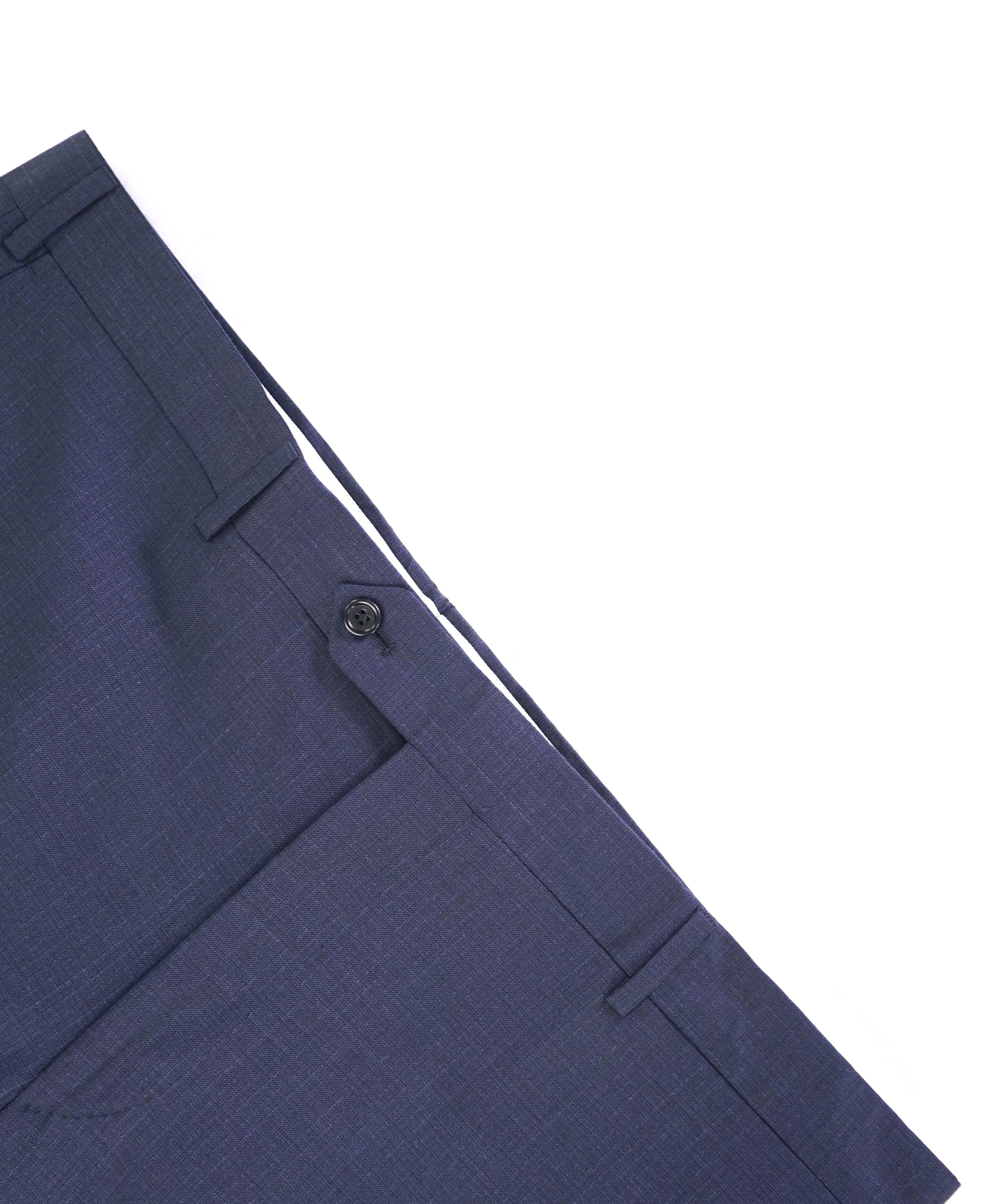 SAKS FIFTH AVE - Blue Textured "Classic" Wool MADE IN ITALY Flat Front Dress Pants - 42W