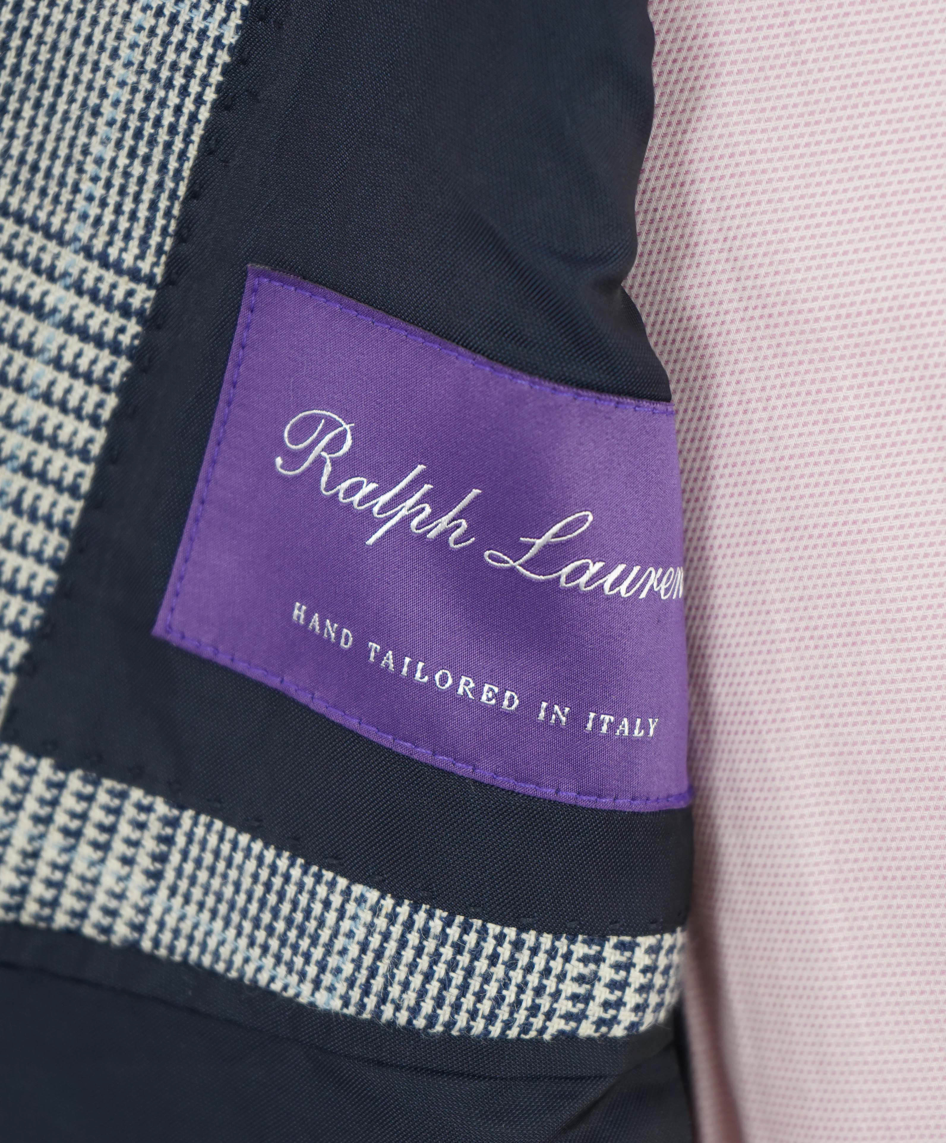 $2,395 RALPH LAUREN PURPLE LABEL - Prince of Wales Check WOOL/SILK/LINEN Blazer - 38R