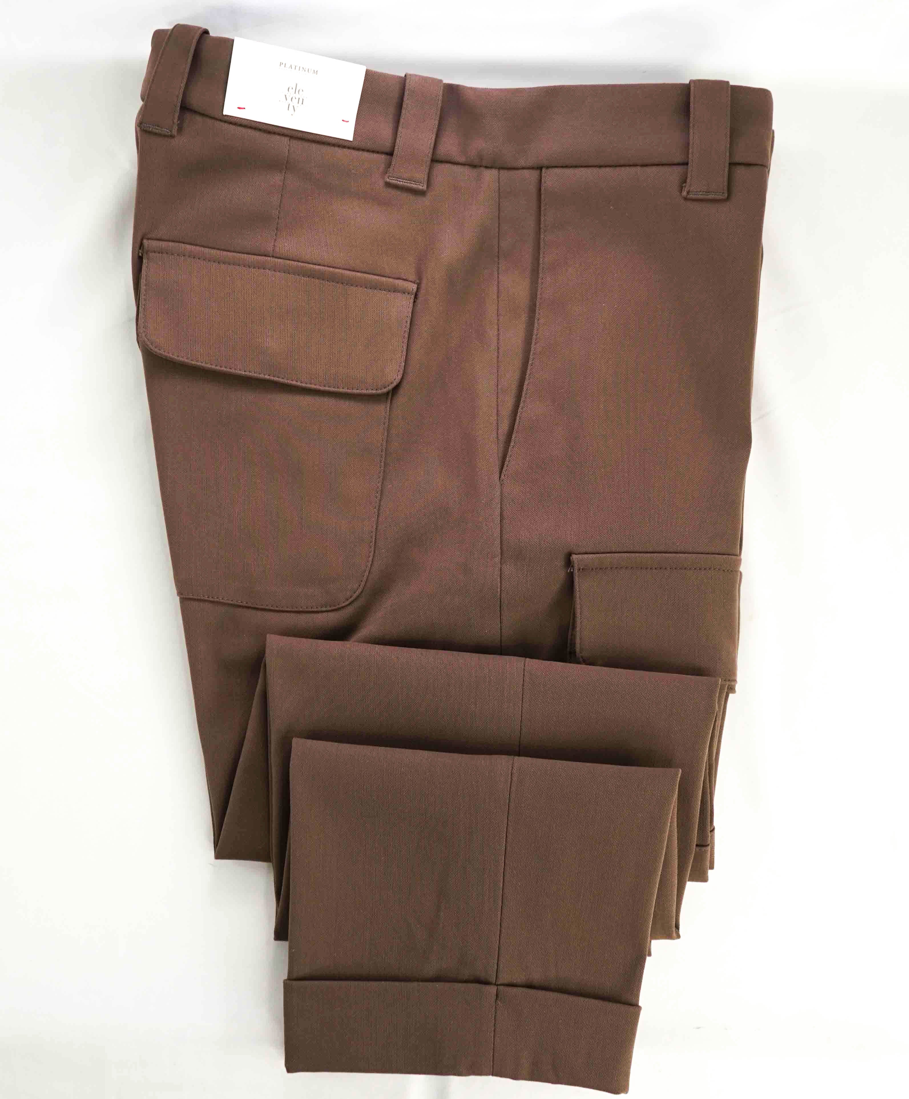 $695 ELEVENTY - Cotton PERFORMANCE Cuffed Brown Patch Pocket Pants- 33W