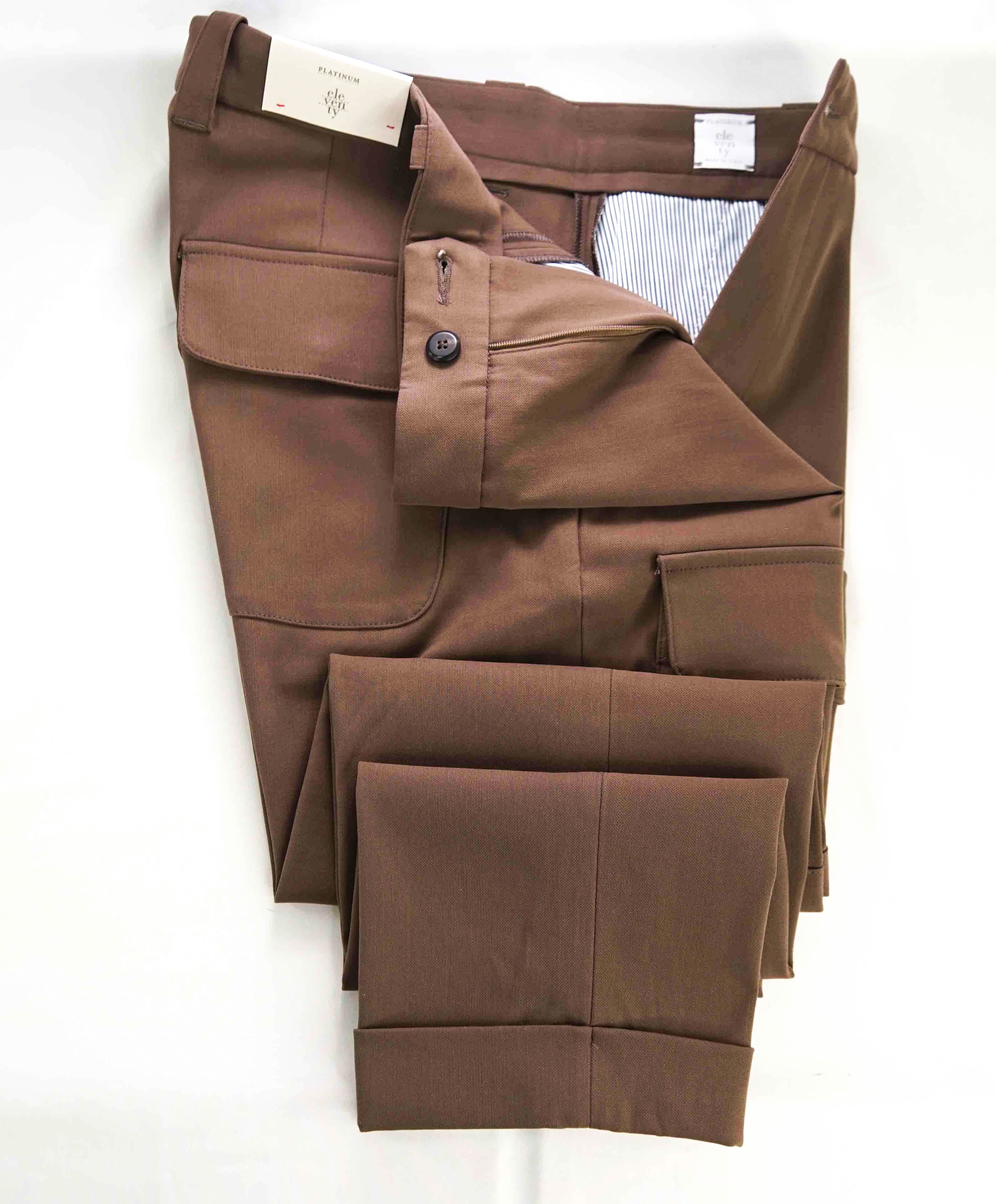 $695 ELEVENTY - Cotton PERFORMANCE Cuffed Brown Patch Pocket Pants- 33W