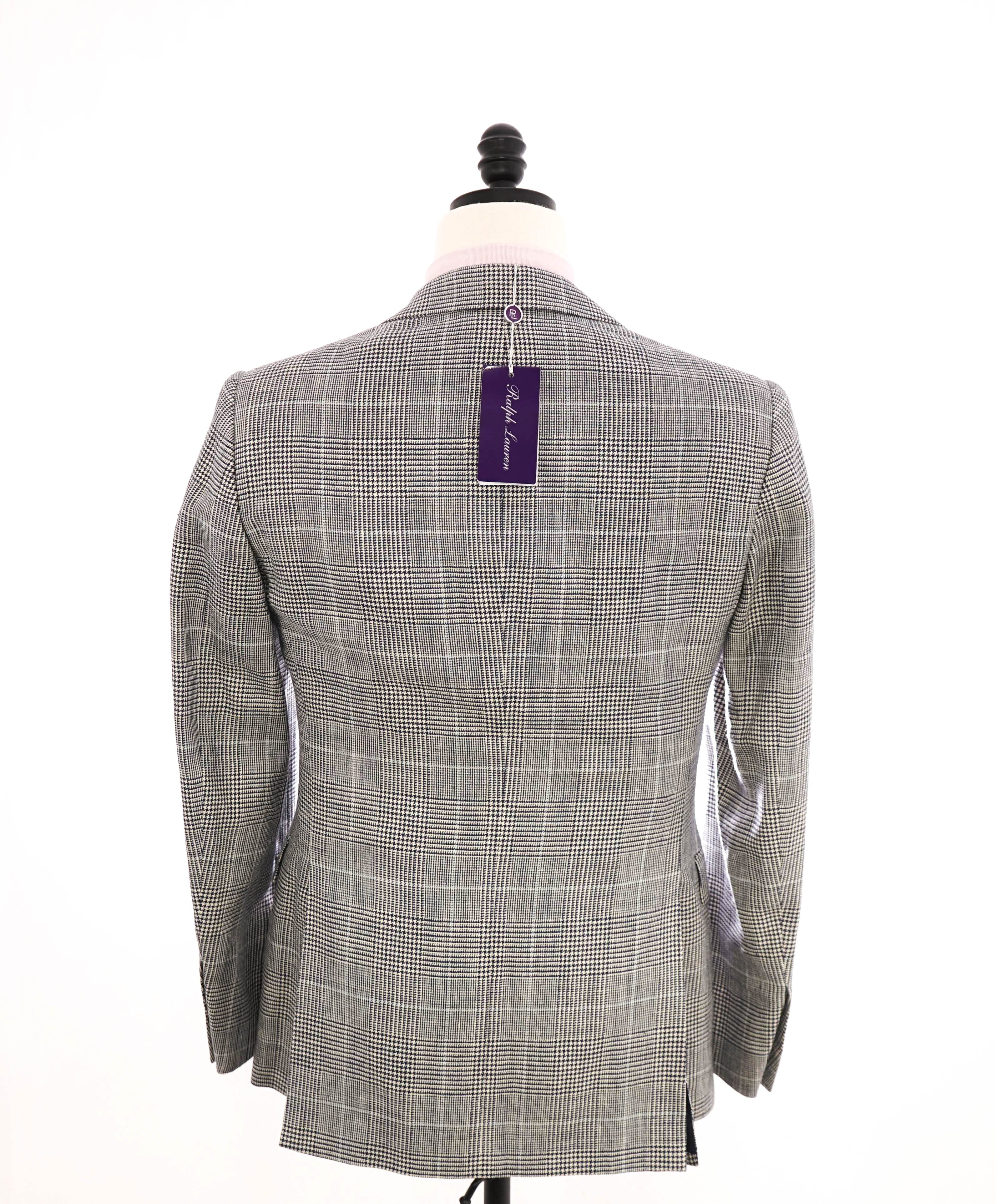 $2,395 RALPH LAUREN PURPLE LABEL - Prince of Wales Check WOOL/SILK/LINEN Blazer - 38R