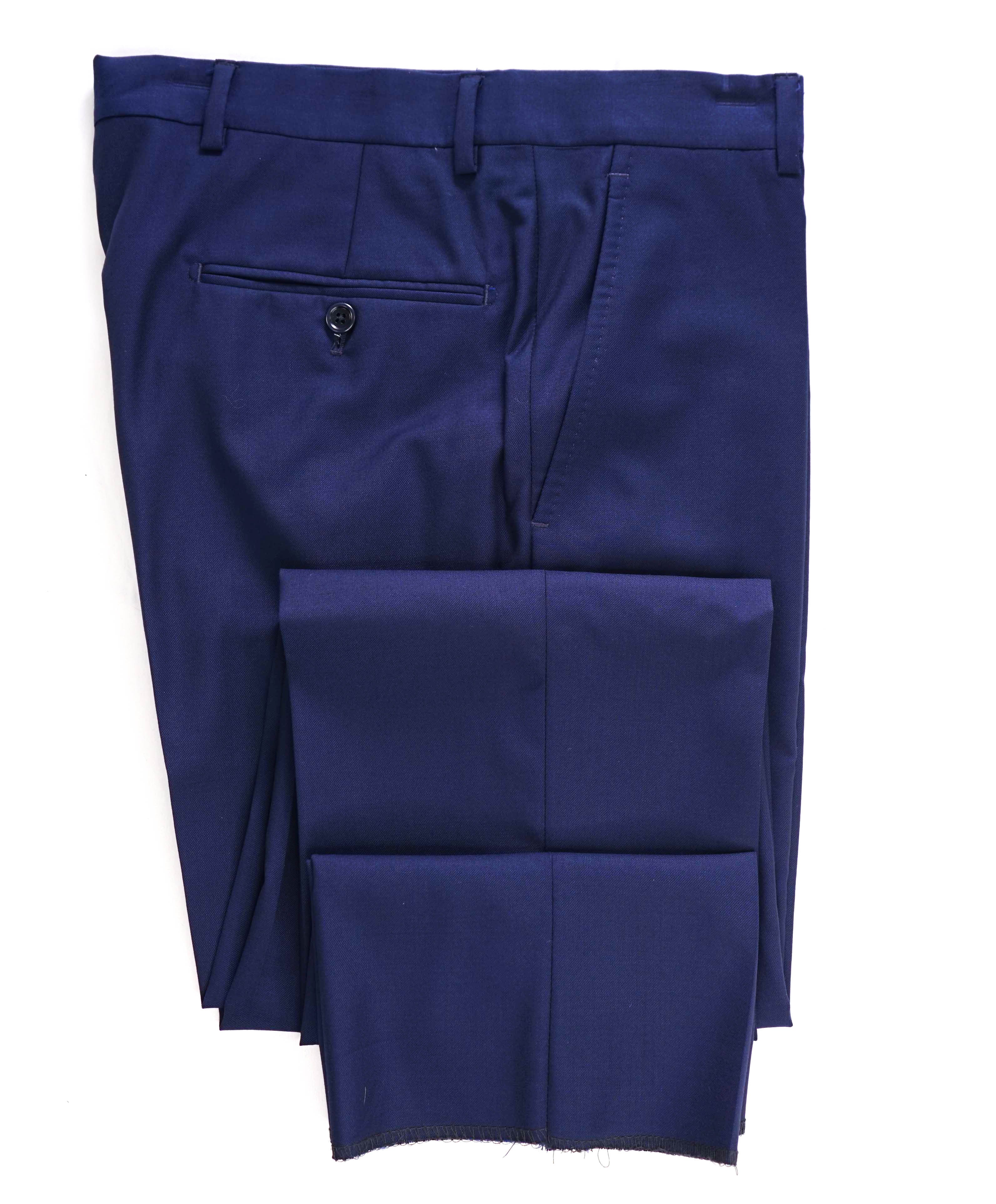 SAKS FIFTH AVE - Solid Blue "Modern" Wool MADE IN ITALY Flat Front Dress Pants - 32W