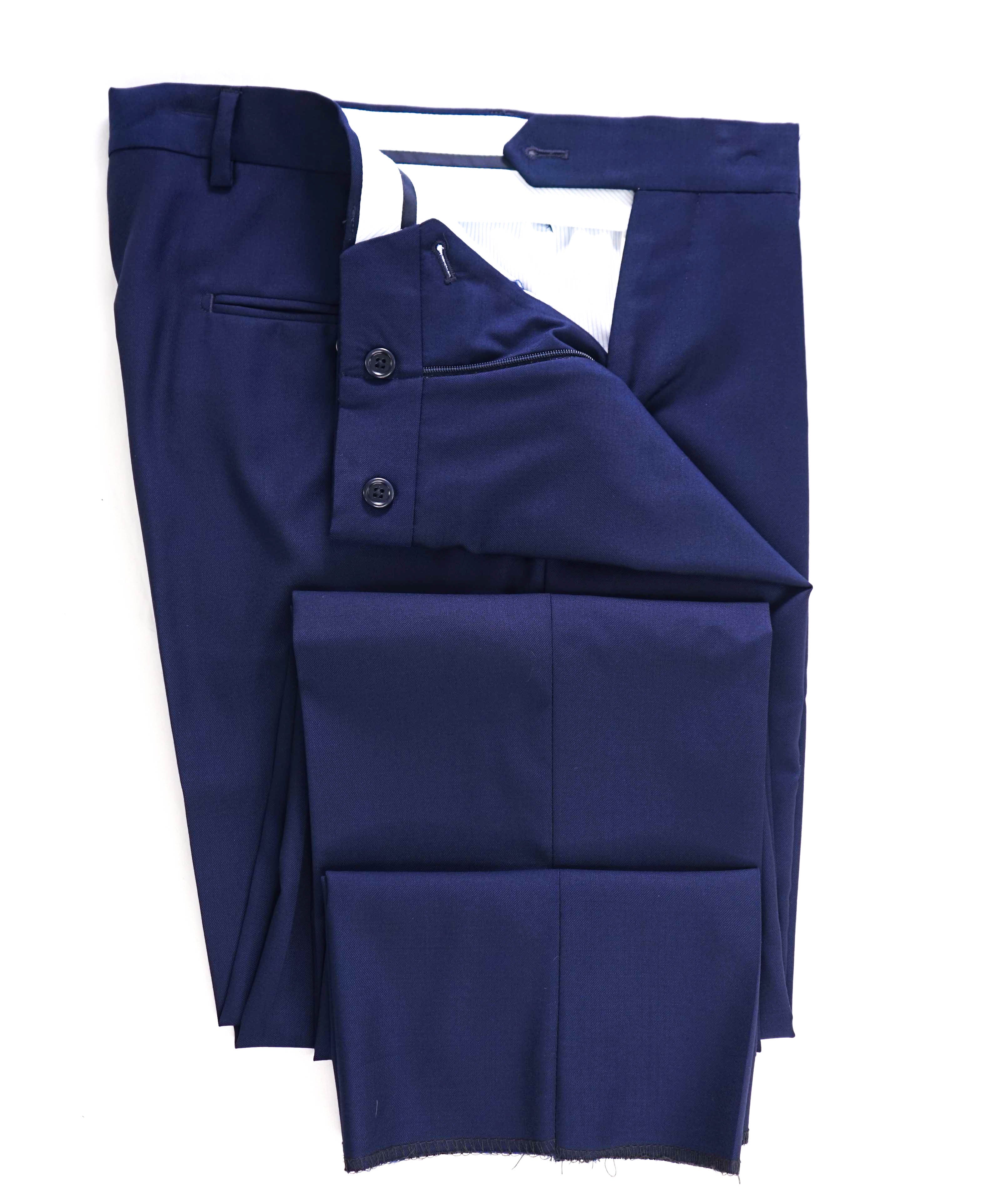 SAKS FIFTH AVE - Solid Blue "Modern" Wool MADE IN ITALY Flat Front Dress Pants - 32W